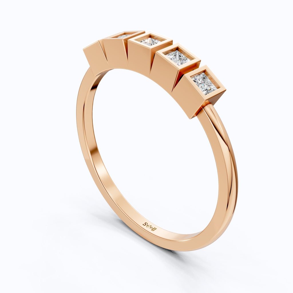 Bezel Set Half Eternity Wedding Band in 14K Solid Gold, 0.30 TCW Princess Cut Lab Grown Diamonds, Simple Band For Wife, Everyday Wedding Band - Shoora Designs