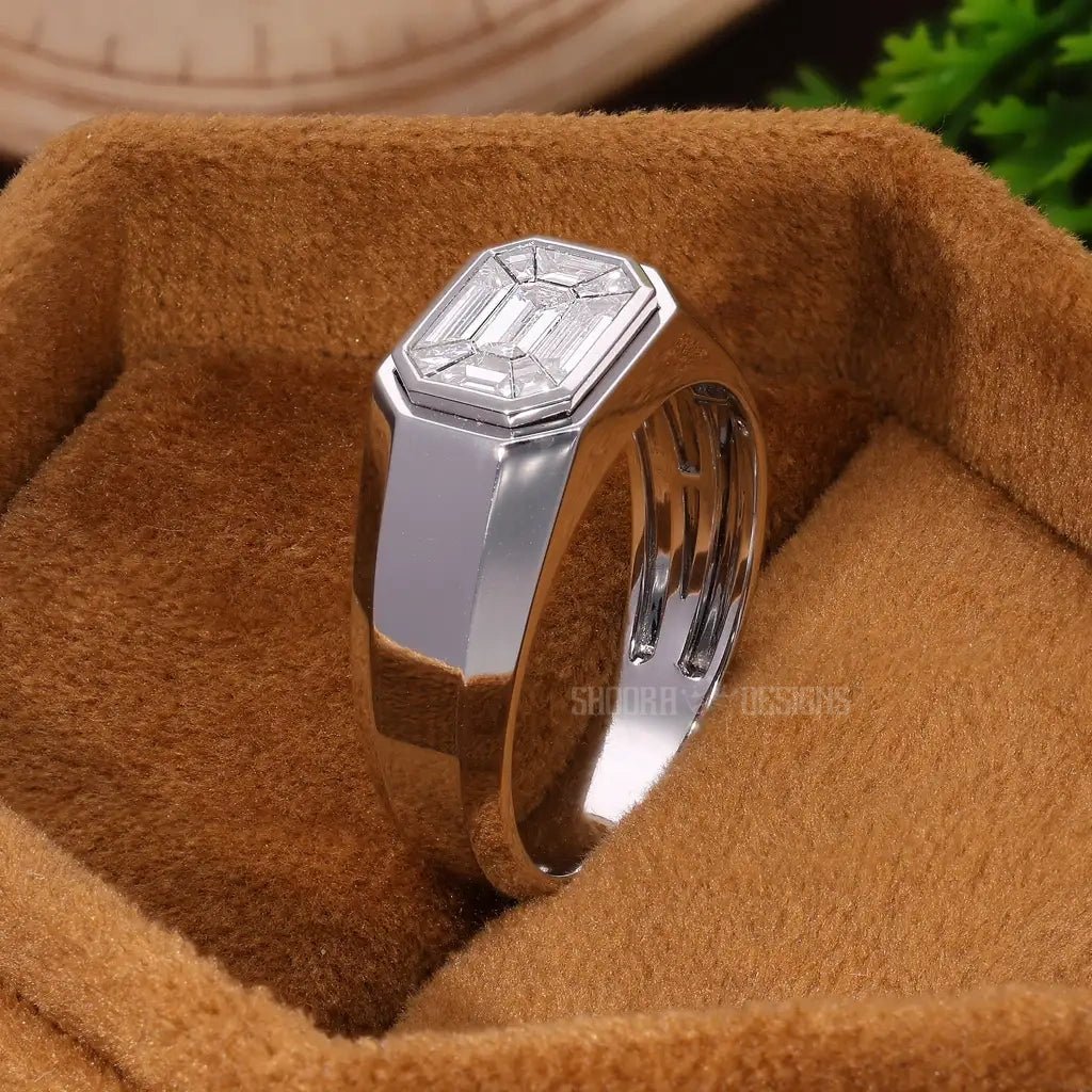 Bezel Set Pie - Cut Solitaire Ring in Natural Diamond – 14K Solid Gold, Masculine Bezel Emerald Statement Engagement Ring for Men, Wedding Gift for Him, Handmade Diamonds Jewelry - Shoora Designs