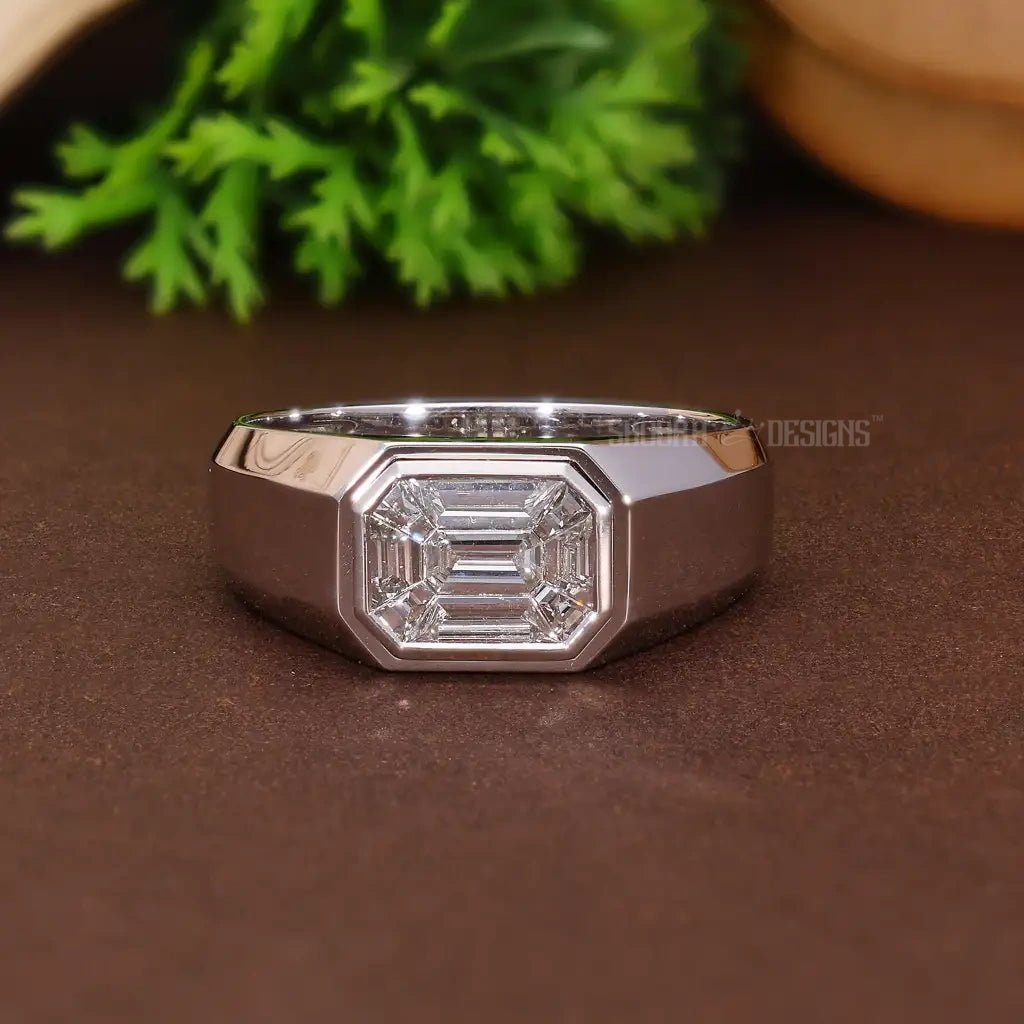 Bezel Set Pie - Cut Solitaire Ring in Natural Diamond – 14K Solid Gold, Masculine Bezel Emerald Statement Engagement Ring for Men, Wedding Gift for Him, Handmade Diamonds Jewelry - Shoora Designs