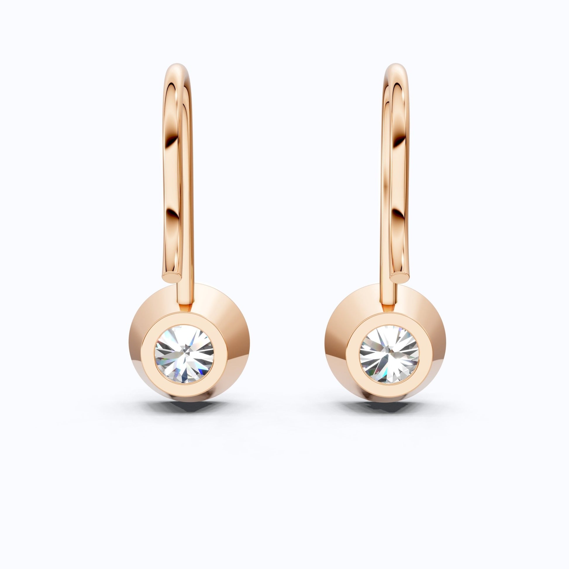 Bezel - Set Round Solitaire Drop Wedding Earrings in 14k Solid Gold, Everyday Bridal Jewelry, Antique Gift for Her - Shoora Designs