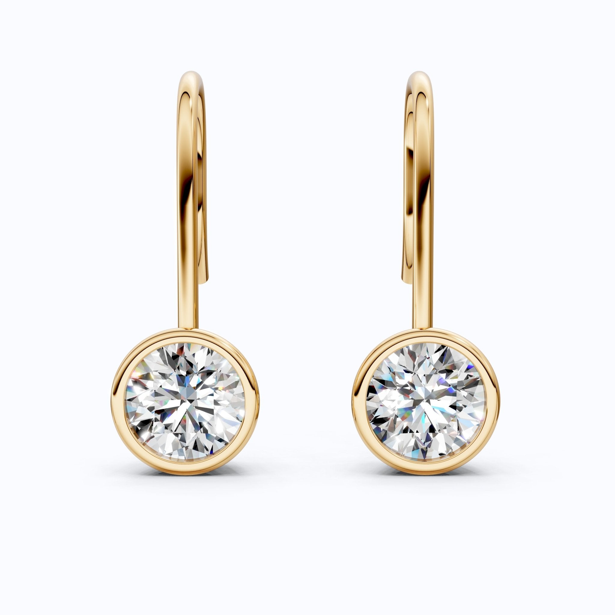 Bezel - Set Round Solitaire Drop Wedding Earrings in 14k Solid Gold, Everyday Bridal Jewelry, Antique Gift for Her - Shoora Designs