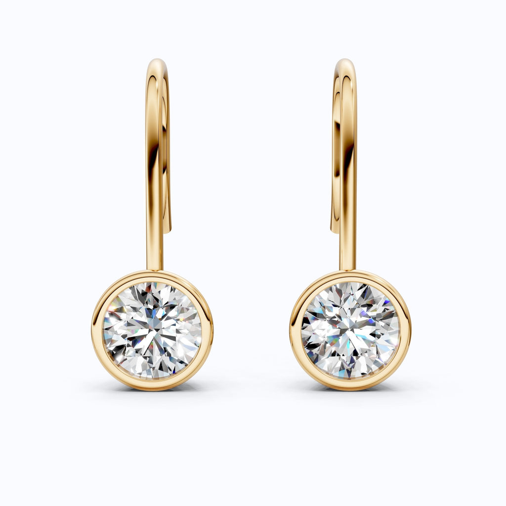Bezel - Set Round Solitaire Drop Wedding Earrings in 14k Solid Gold, Everyday Bridal Jewelry, Antique Gift for Her - Shoora Designs