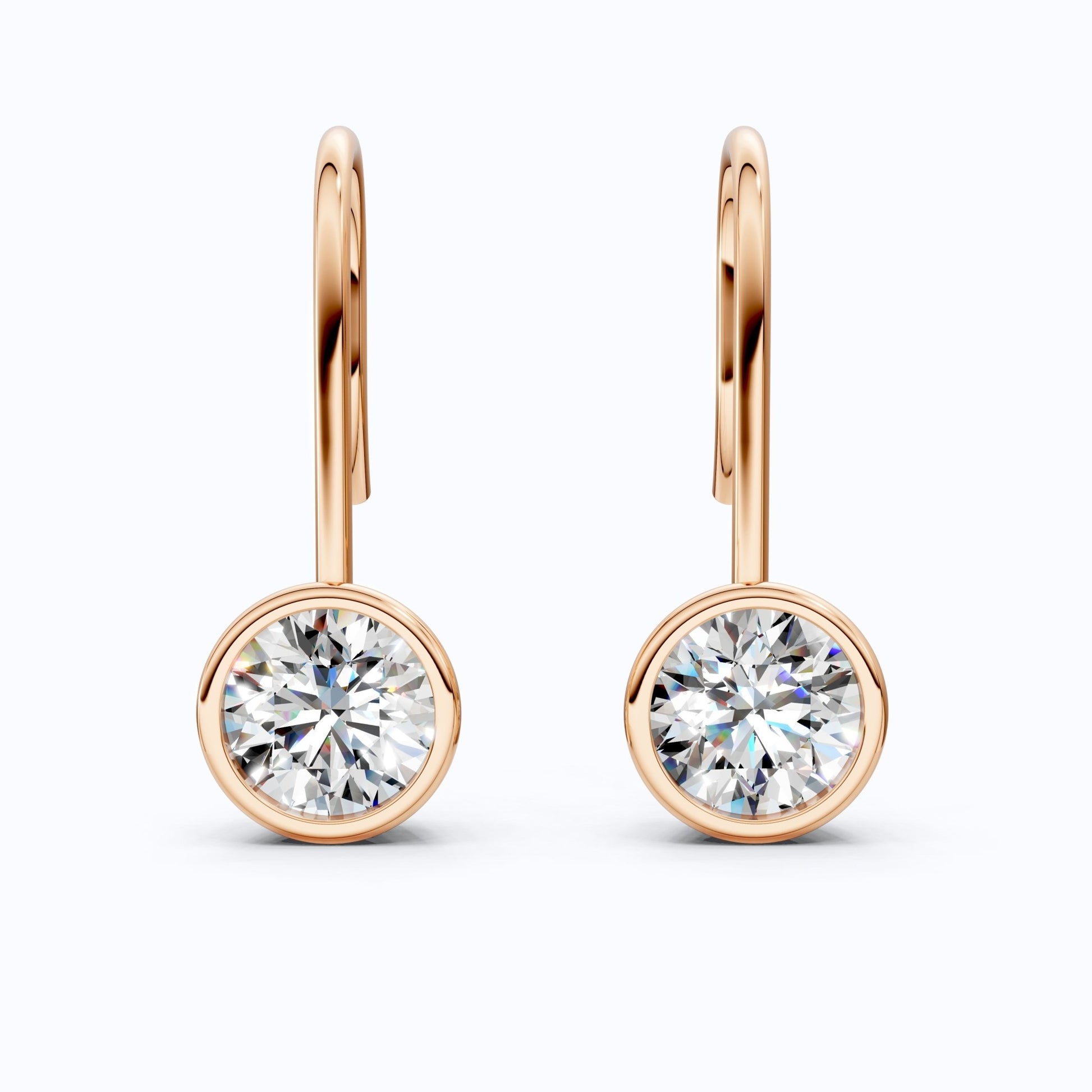 Bezel - Set Round Solitaire Drop Wedding Earrings in 14k Solid Gold, Everyday Bridal Jewelry, Antique Gift for Her - Shoora Designs