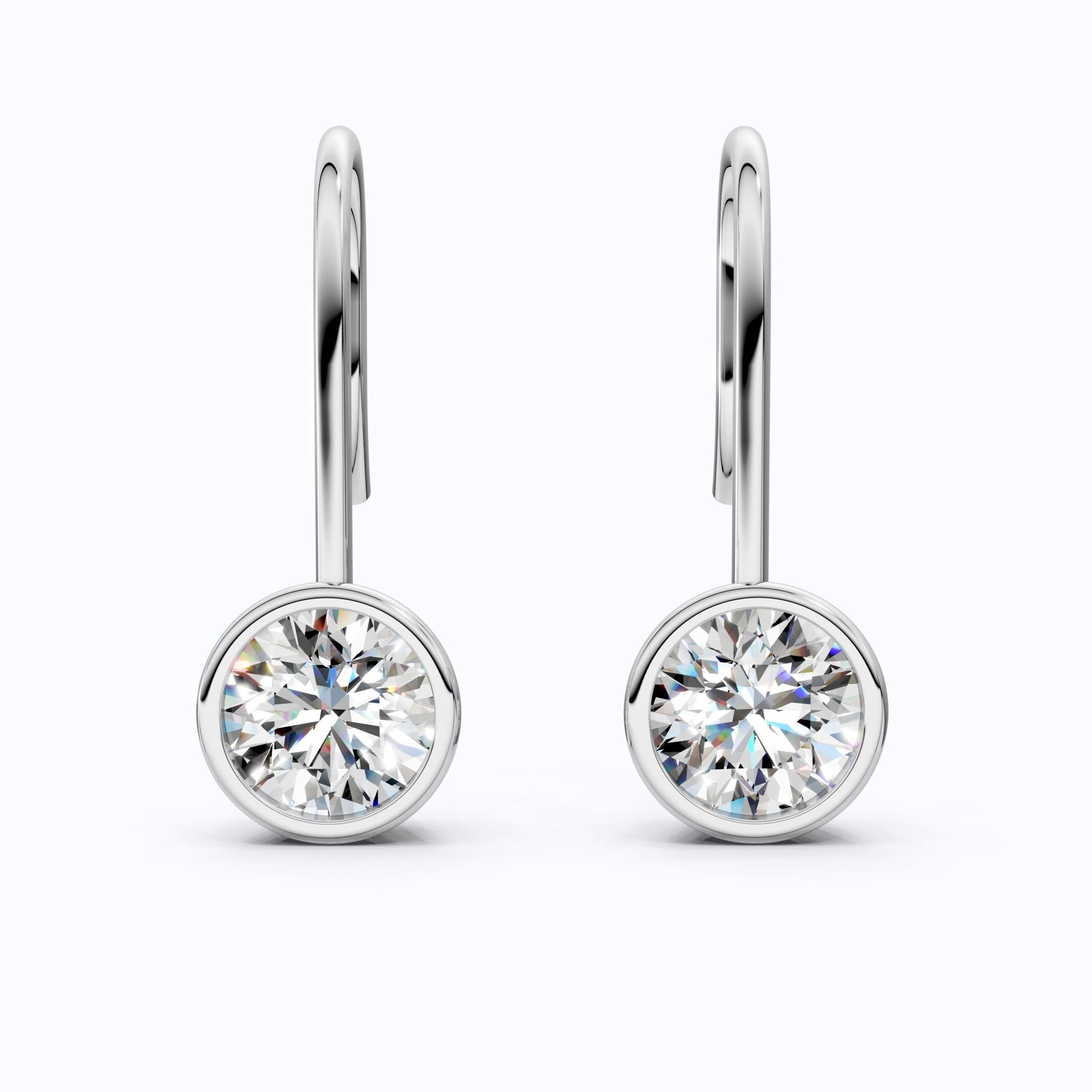 Bezel - Set Round Solitaire Drop Wedding Earrings in 14k Solid Gold, Everyday Bridal Jewelry, Antique Gift for Her - Shoora Designs