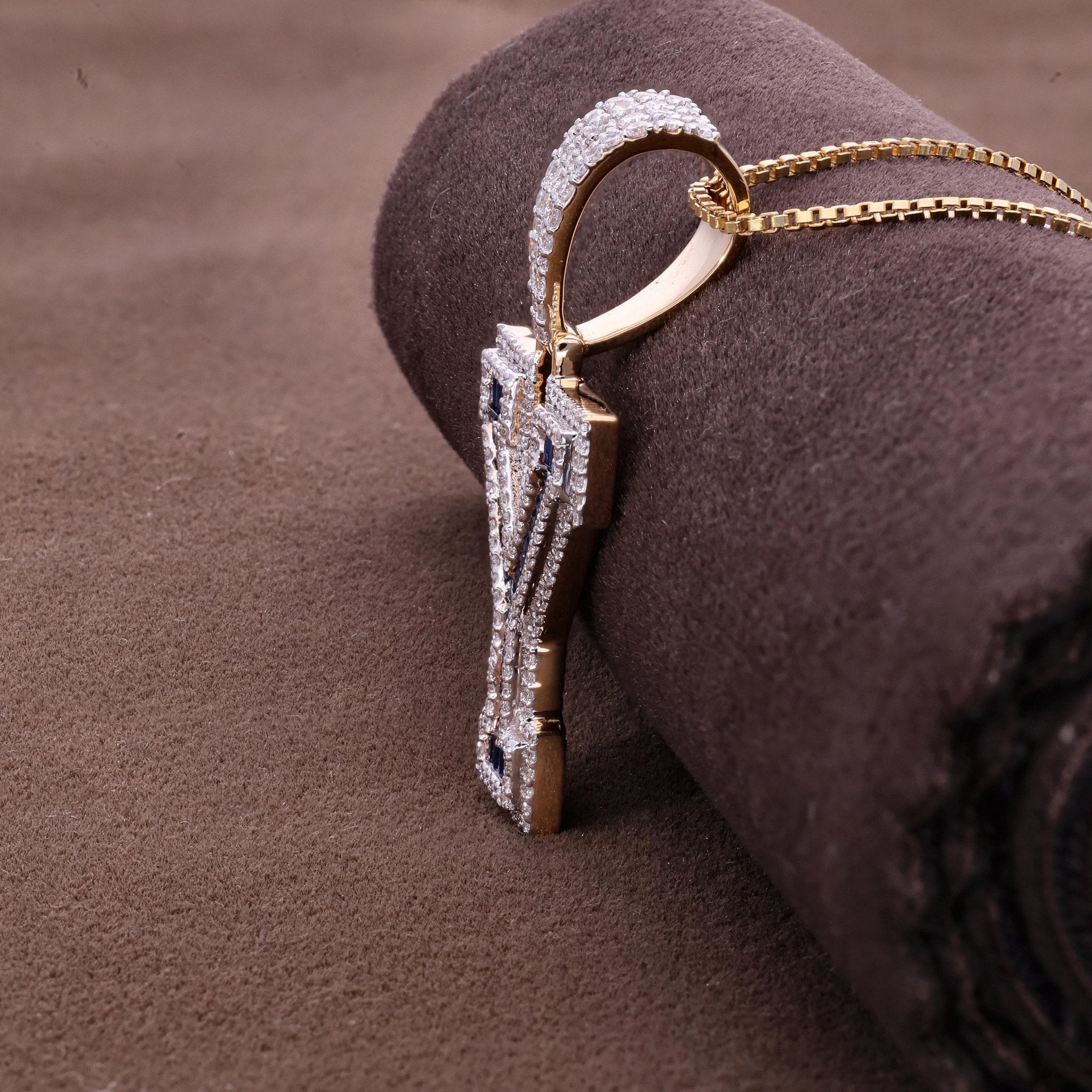 Blue Baguette "Y" Initial Iced - Out Hip - Hop Pendant in Lab Diamond – 14k Solid Gold, Birthday Gift for Him - Shoora Designs