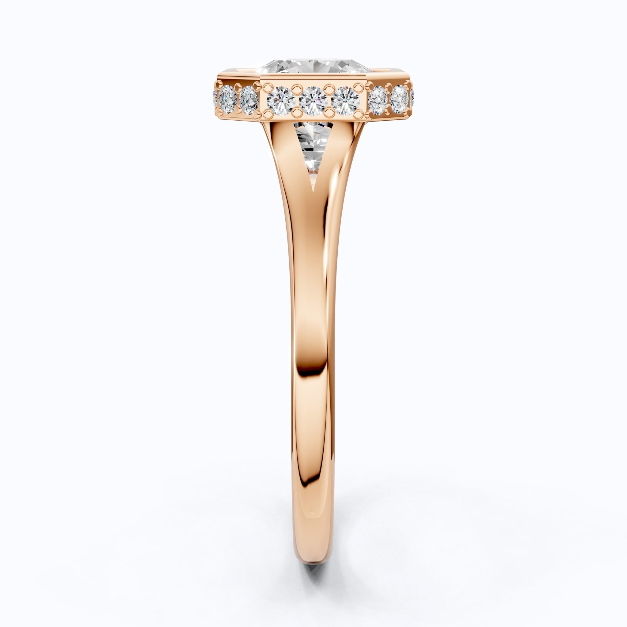 Bold Asscher Cut Bezel Hidden Halo Engagement Ring in Lab Grown Diamond – 18K Solid Gold, Tapered Band Geometric Solitaire Ring, Anniversary Gift for Wife - Shoora Designs