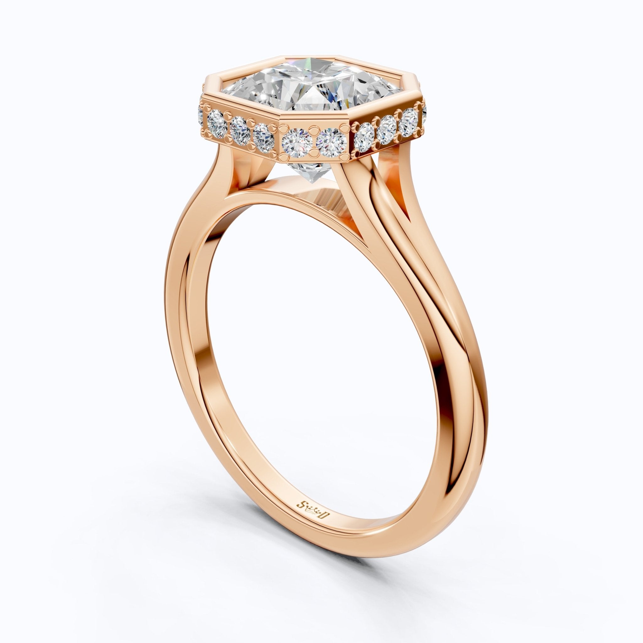 Bold Asscher Cut Bezel Hidden Halo Engagement Ring in Lab Grown Diamond – 18K Solid Gold, Tapered Band Geometric Solitaire Ring, Anniversary Gift for Wife - Shoora Designs