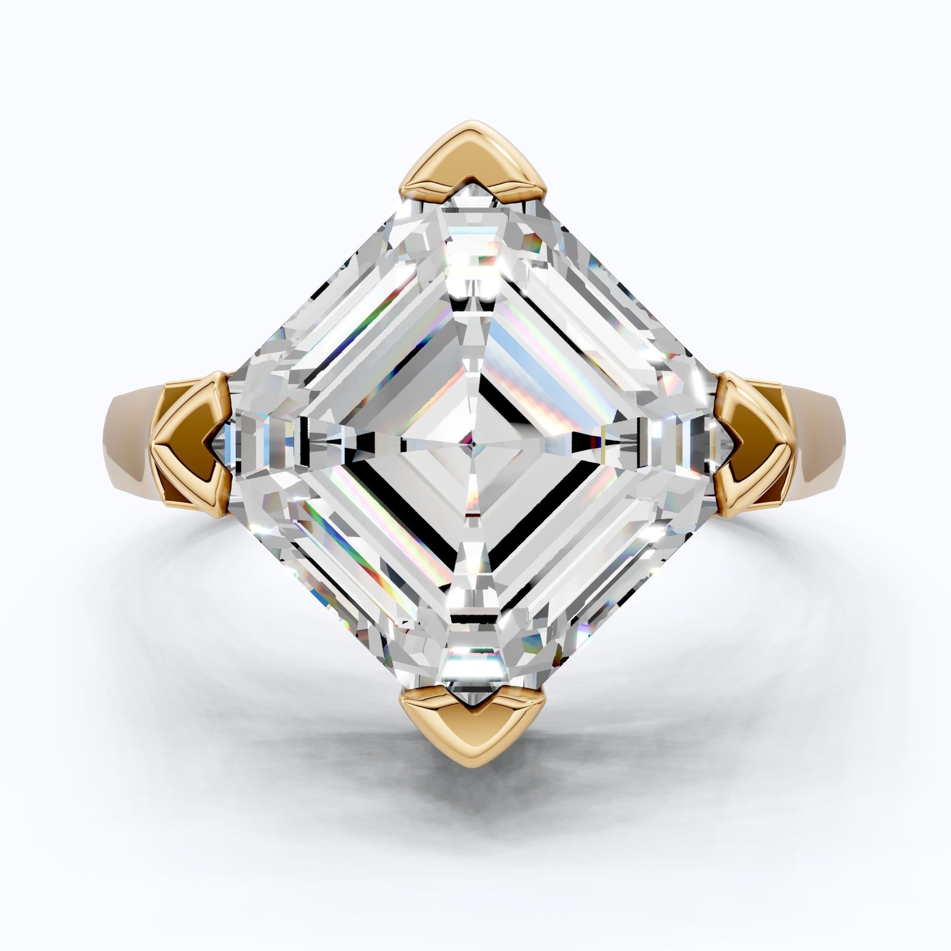 Bold Chunky Solitaire Modern Engagement Ring in 14K Solid Gold, 4.12 CT Asscher Cut Lab Grown Diamond, Statement Bridal Gift - Shoora Designs