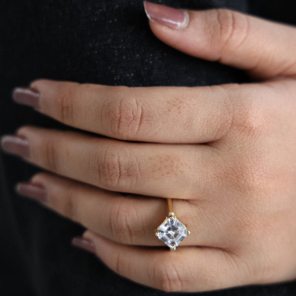 Bold Chunky Solitaire Modern Engagement Ring in 14K Solid Gold, 4.12 CT Asscher Cut Lab Grown Diamond, Statement Bridal Gift - Shoora Designs