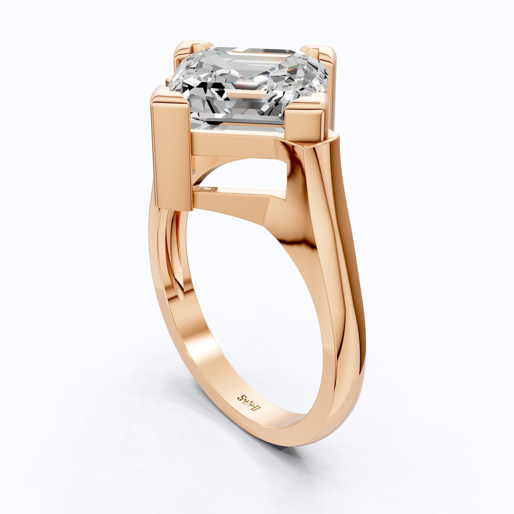 Bold Chunky Solitaire Modern Engagement Ring in 14K Solid Gold, 4.12 CT Asscher Cut Lab Grown Diamond, Statement Bridal Gift - Shoora Designs