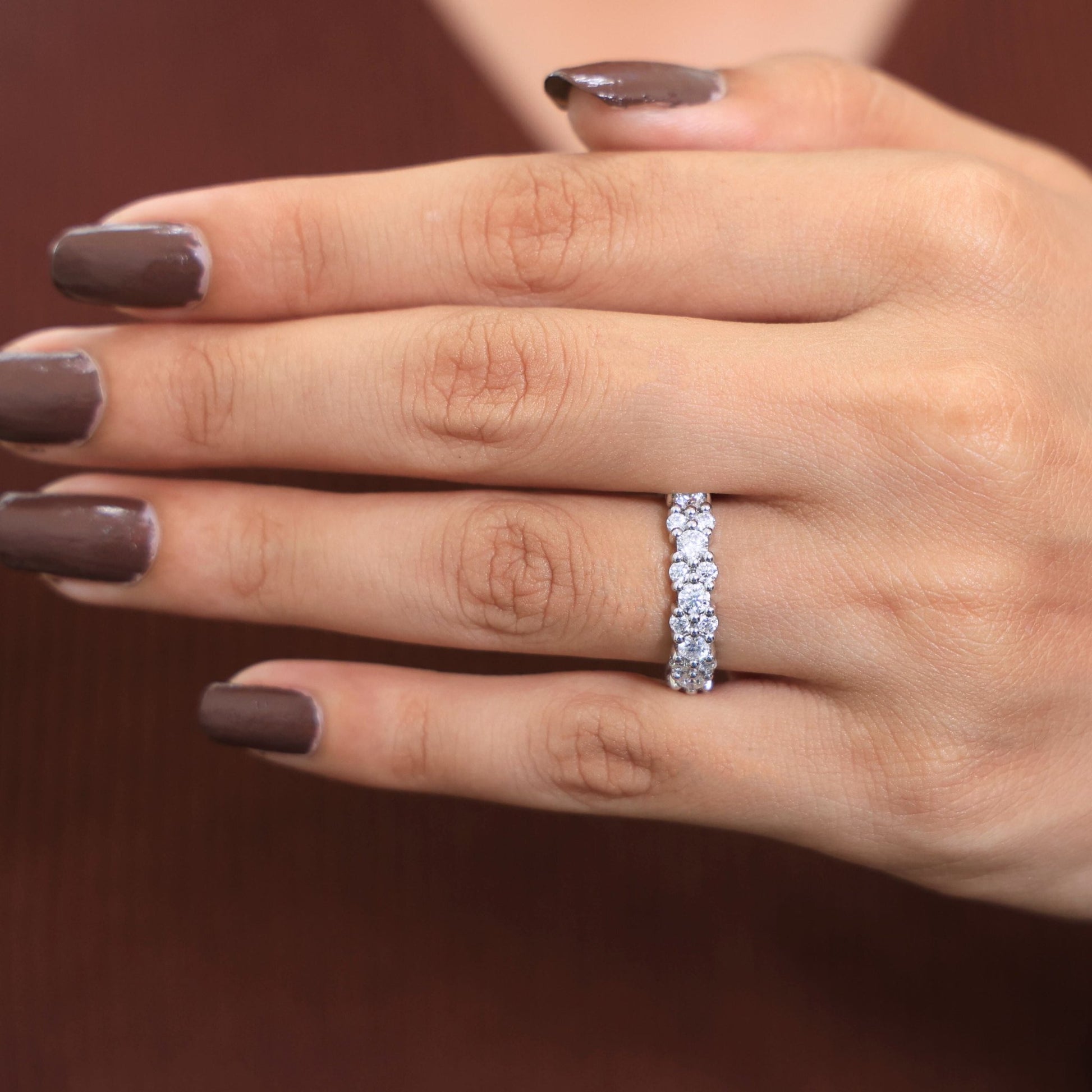 Bold Double Row Cluster Eternity Wedding Ring in 14K Solid Gold, 2.21 TCW Round Cut Lab Created Diamonds, Bridal Jewelry, Birthday Gift for Her - Shoora Designs