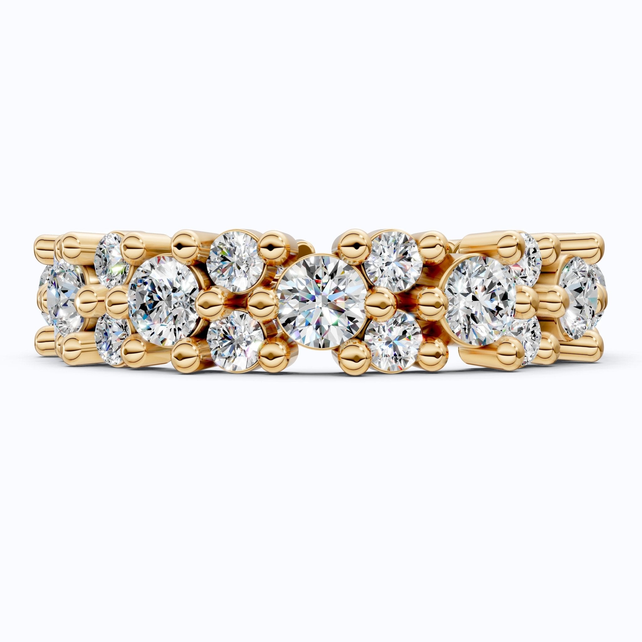 Bold Double Row Cluster Eternity Wedding Ring in 14K Solid Gold, 2.21 TCW Round Cut Lab Created Diamonds, Bridal Jewelry, Birthday Gift for Her - Shoora Designs
