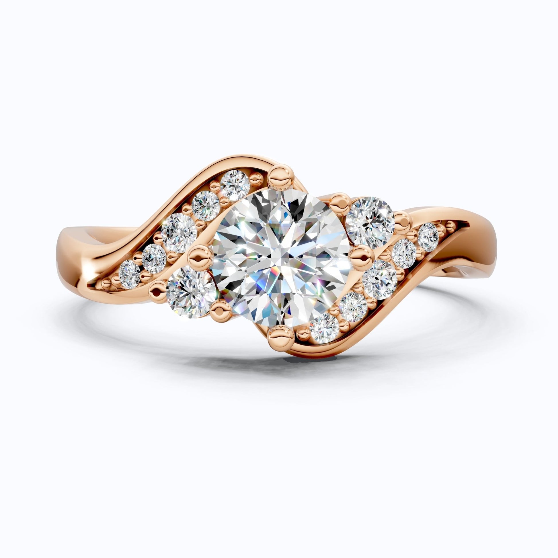 Bypass Round Cut Pave Engagement Ring in 9k Solid Gold, 0.67 TCW Round Cut Lab Diamonds, Anniversary Gift for Wife, Everyday Jewelry - Shoora Designs