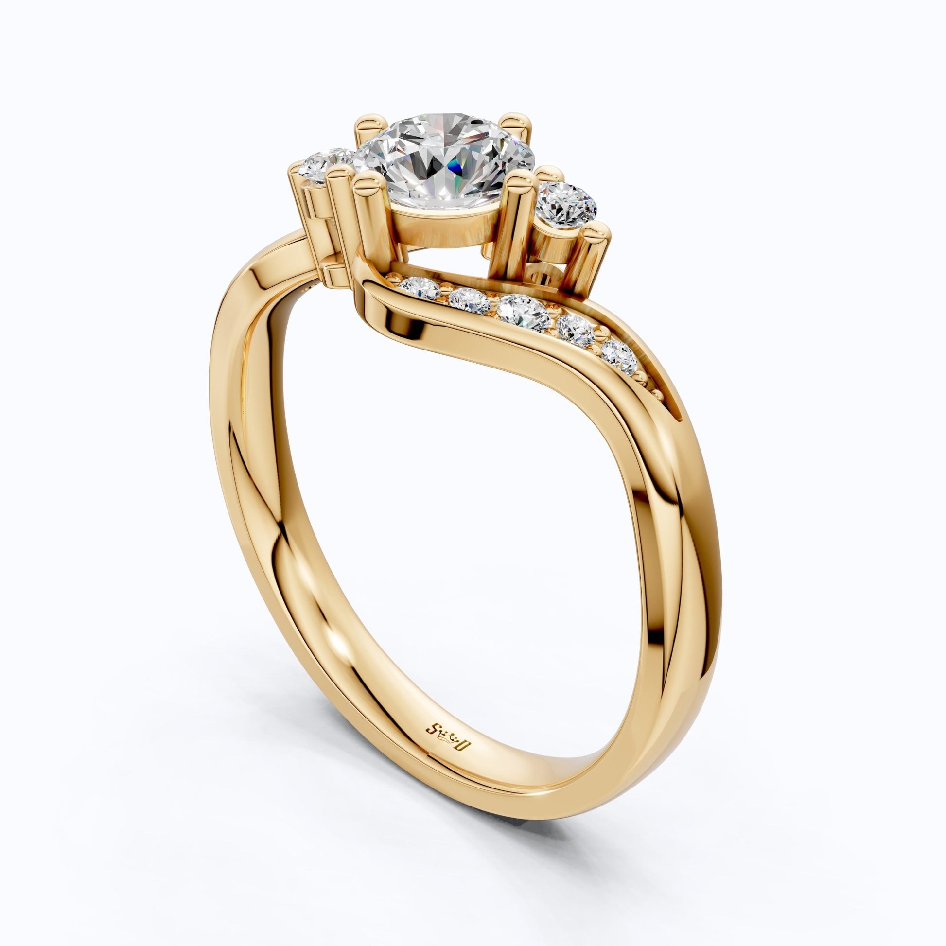 Bypass Round Cut Pave Engagement Ring in 9k Solid Gold, 0.67 TCW Round Cut Lab Diamonds, Anniversary Gift for Wife, Everyday Jewelry - Shoora Designs