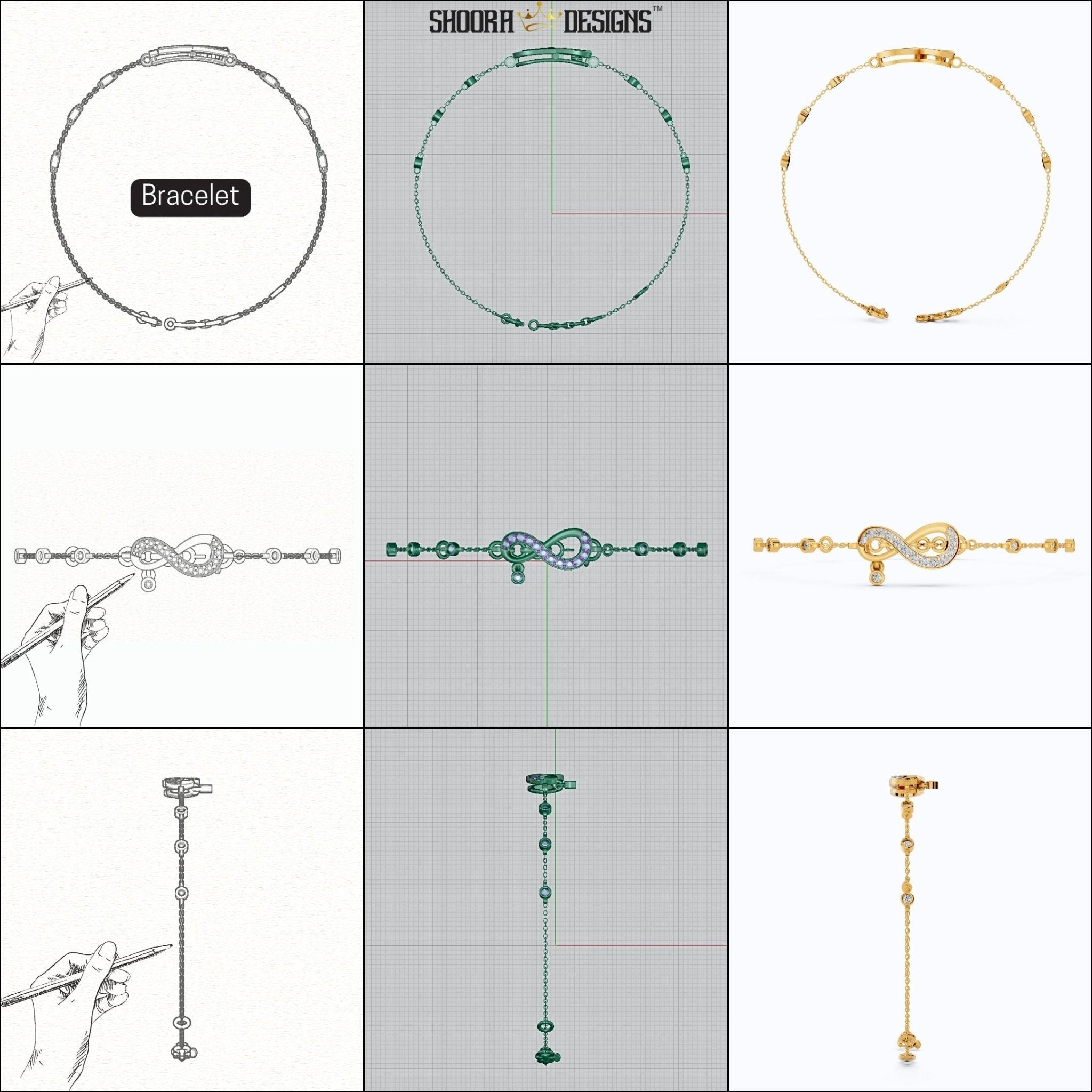 CAD Mock - Up: 3D custom Jewelry Design service Model of your own jewelry in Bracelets. - Shoora Designs