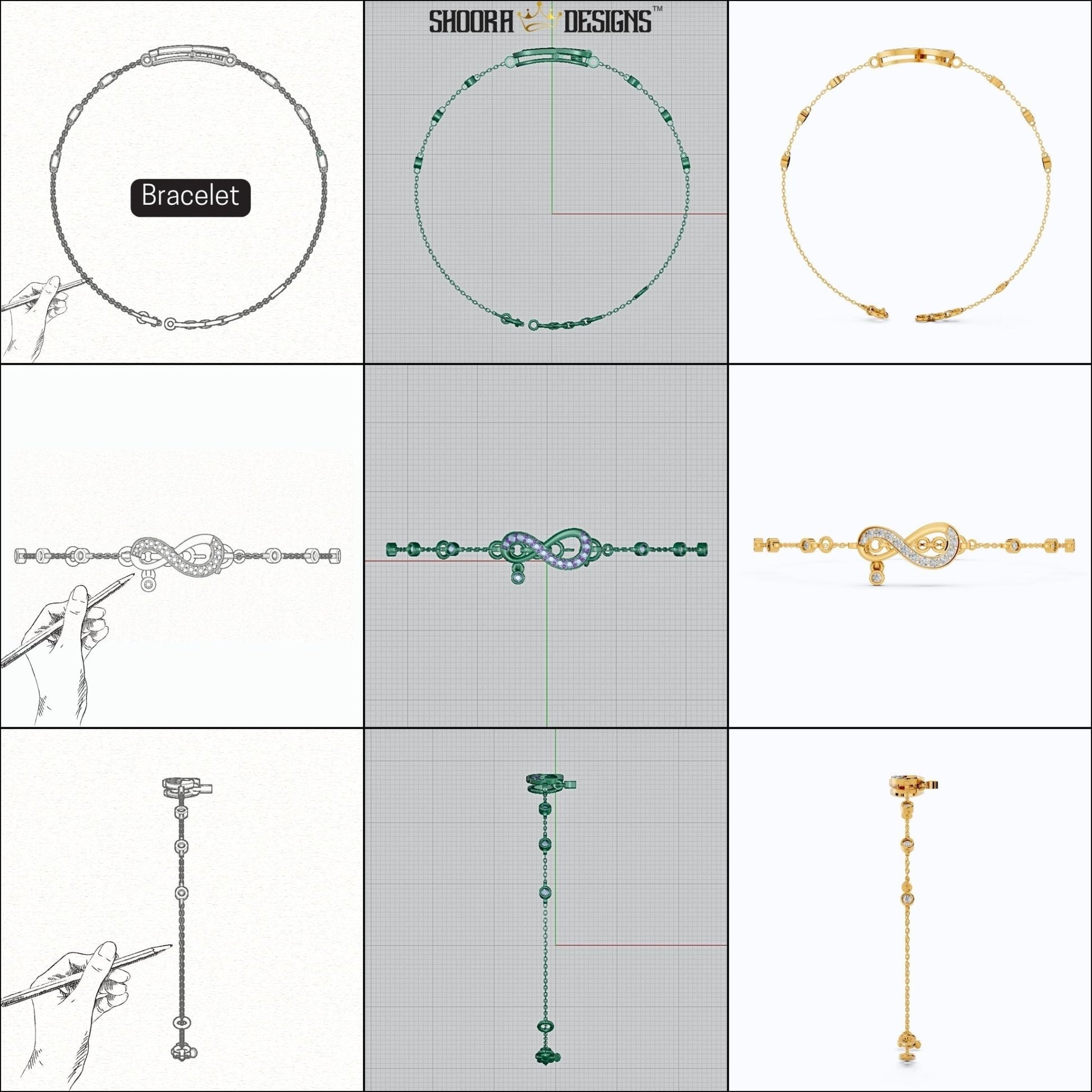 CAD Mock - Up: 3D custom Jewelry Design service Model of your own jewelry in Bracelets. - Shoora Designs