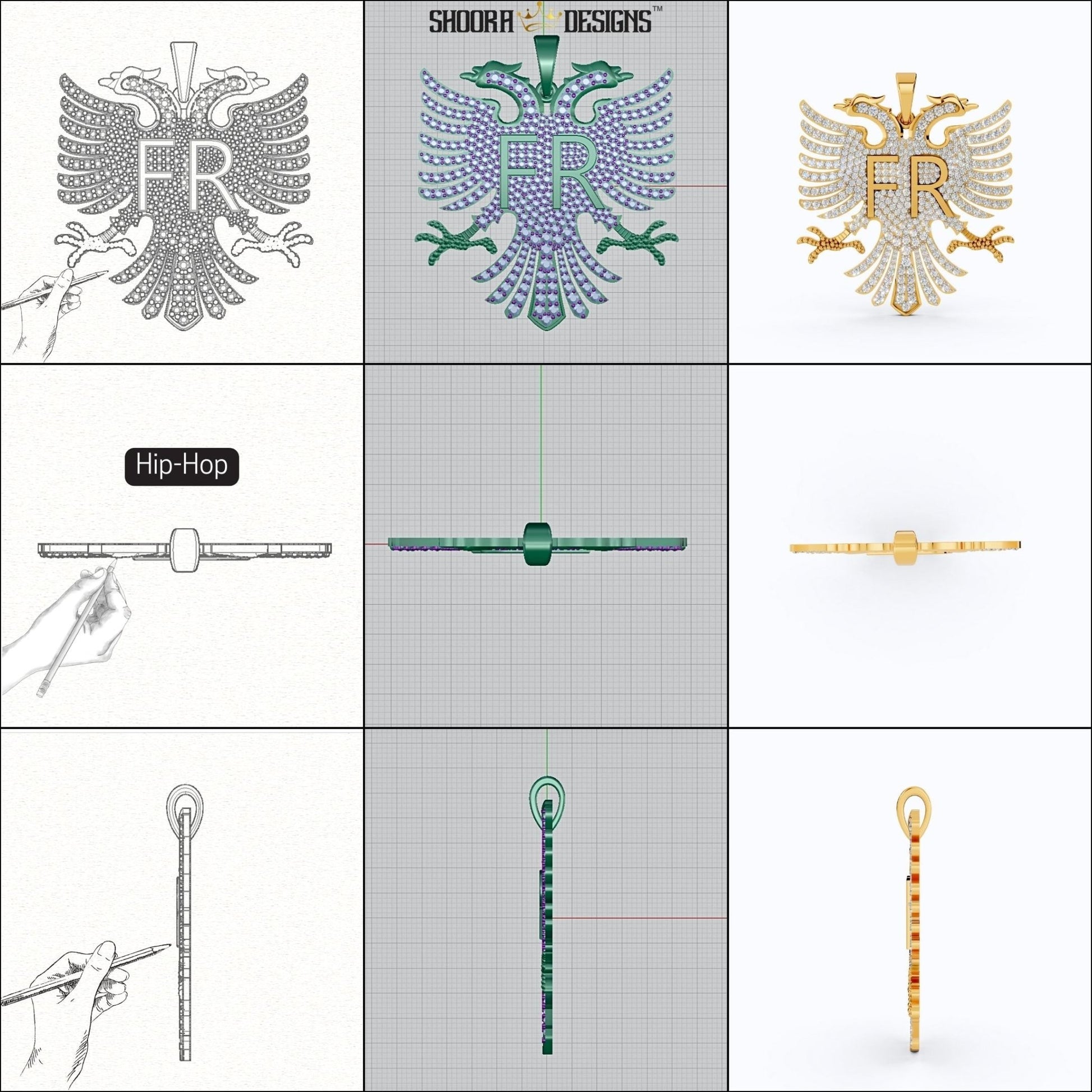 CAD Mock - Up: 3D custom Jewelry Design service Model of your own jewelry in Hip - Hops. - Shoora Designs
