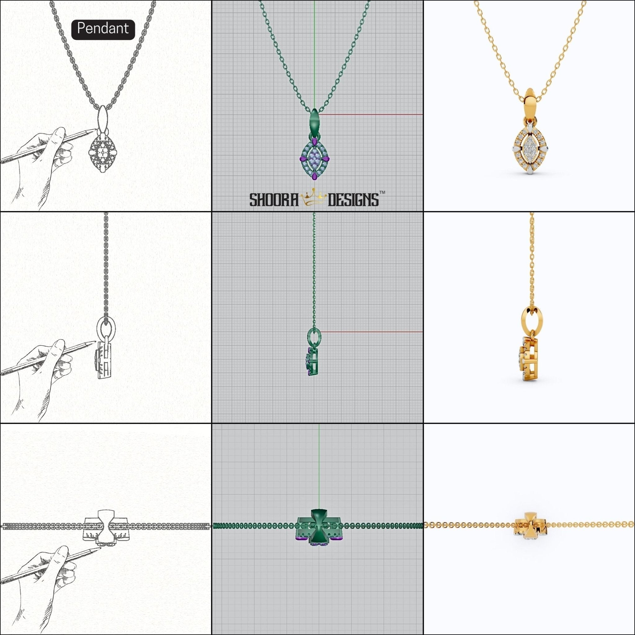 CAD Mock - Up: 3D custom Jewelry Design service Model of your own jewelry in Pendant. - Shoora Designs