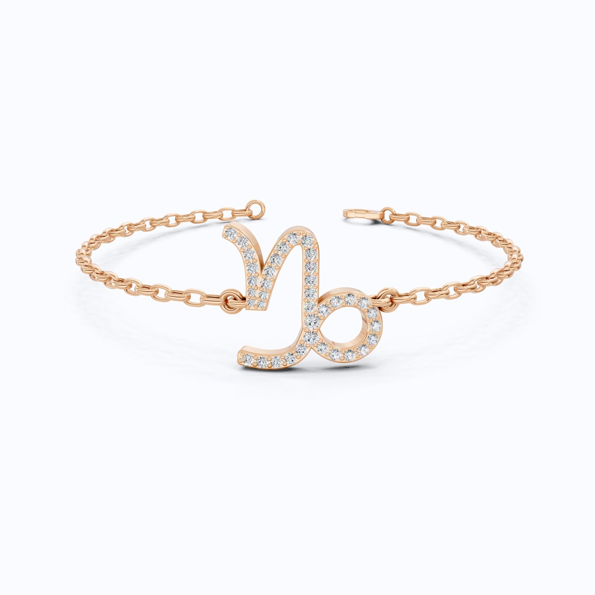 Capricorn Zodiac Sign Pavé Chain Bracelet in 14k Solid Gold, 0.37 TCW Round Cut Lab Grown Diamonds, Birthstone Jewelry, Birthday Gift for Wife - Shoora Designs