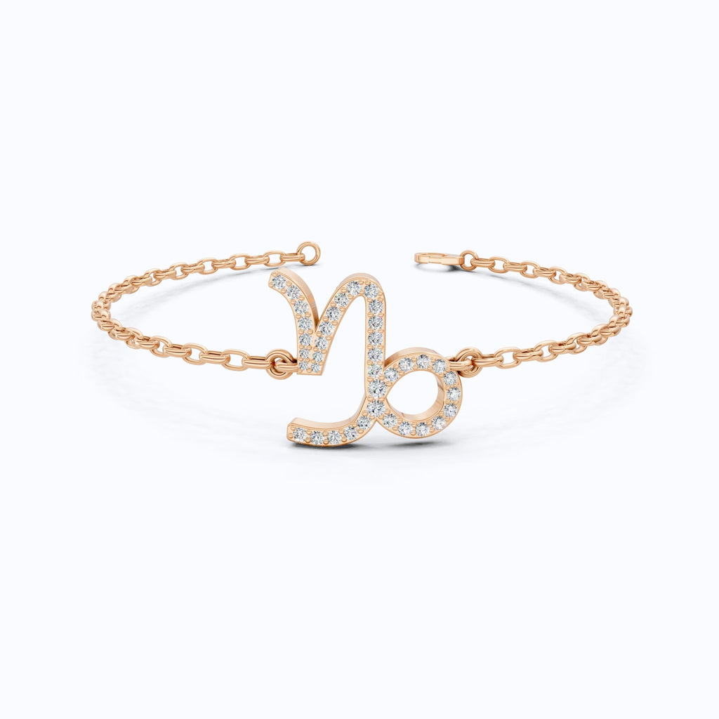 Capricorn Zodiac Sign Pavé Chain Bracelet in 14k Solid Gold, 0.37 TCW Round Cut Lab Grown Diamonds, Birthstone Jewelry, Birthday Gift for Wife - Shoora Designs