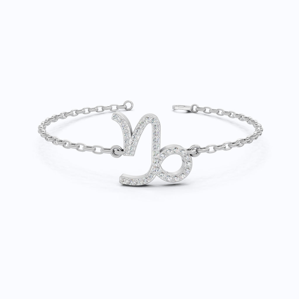 Capricorn Zodiac Sign Pavé Chain Bracelet in 14k Solid Gold, 0.37 TCW Round Cut Lab Grown Diamonds, Birthstone Jewelry, Birthday Gift for Wife - Shoora Designs