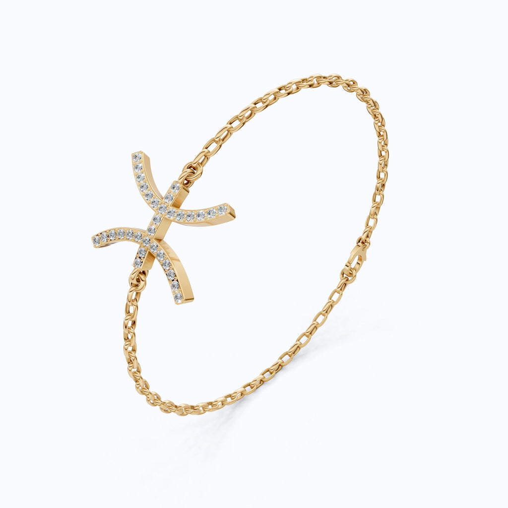 Celestial Pisces Zodiac Bracelet in 14K Solid Gold, 0.32 TCW Round Cut Lab Created Diamonds, Gift for Her, Astrology Jewelry - Shoora Designs