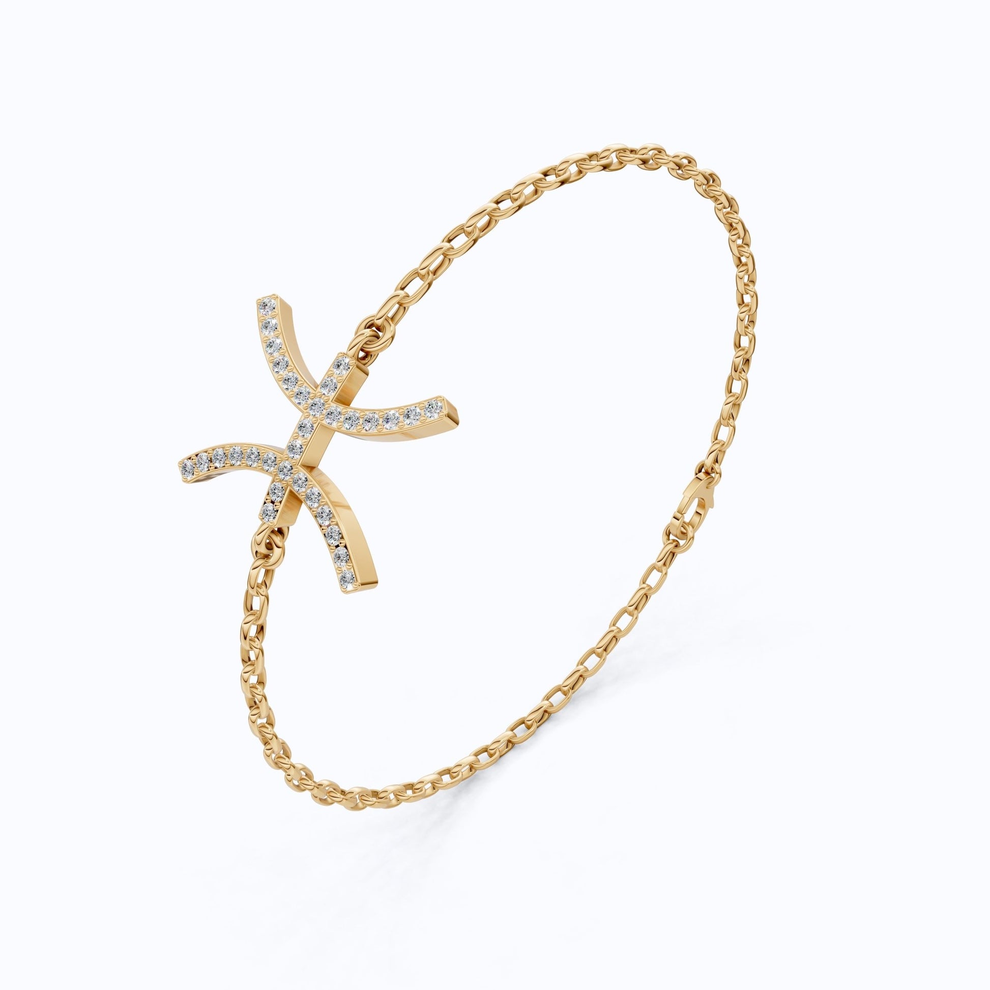 Celestial Pisces Zodiac Bracelet in 14K Solid Gold, 0.32 TCW Round Cut Lab Created Diamonds, Gift for Her, Astrology Jewelry - Shoora Designs