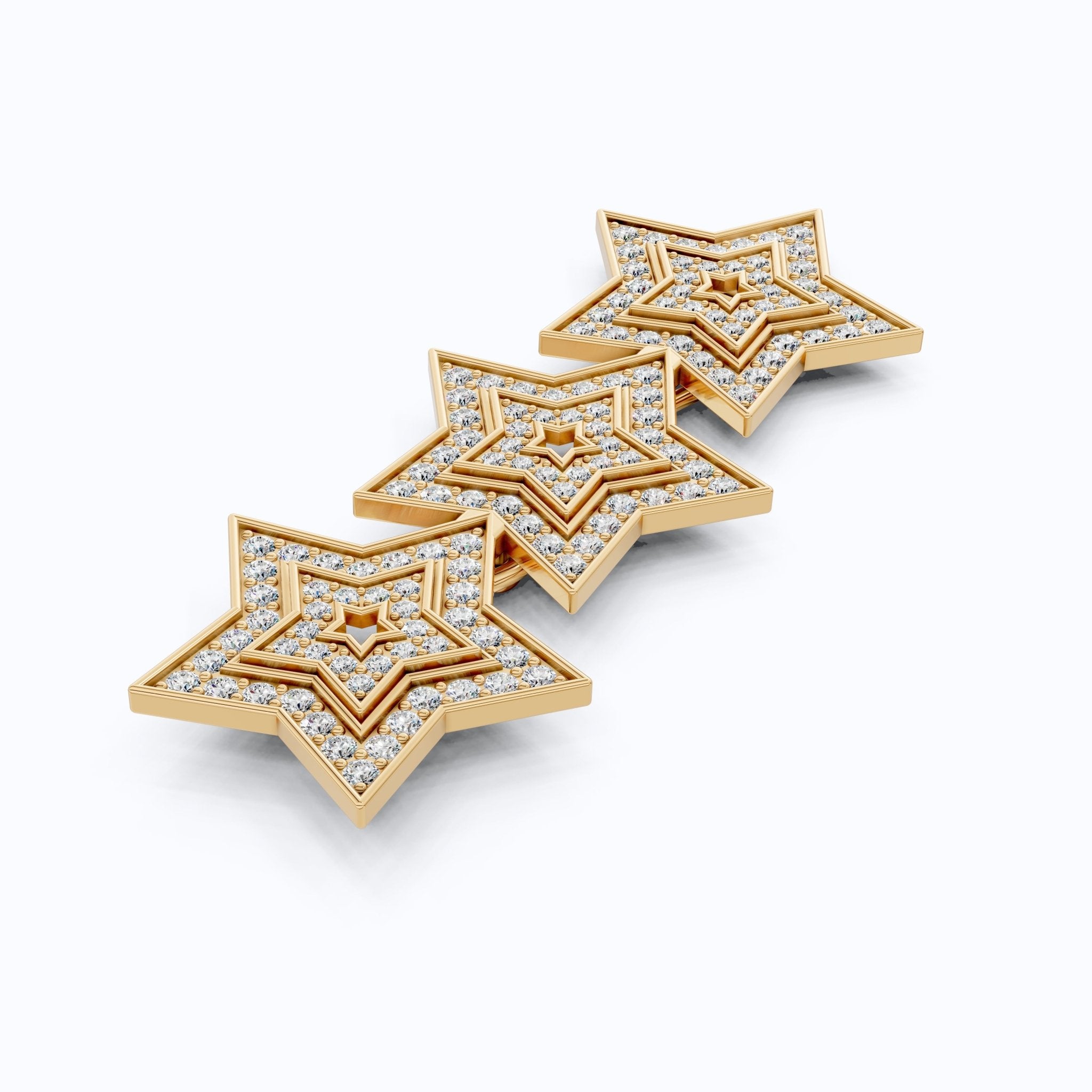 Celestial Triple Star Hair Pin in Lab Diamond or Moissanite – Solid 10k/14k Gold or Sterling Silver Gift for Her, Bridal Hair Jewelry - Shoora Designs