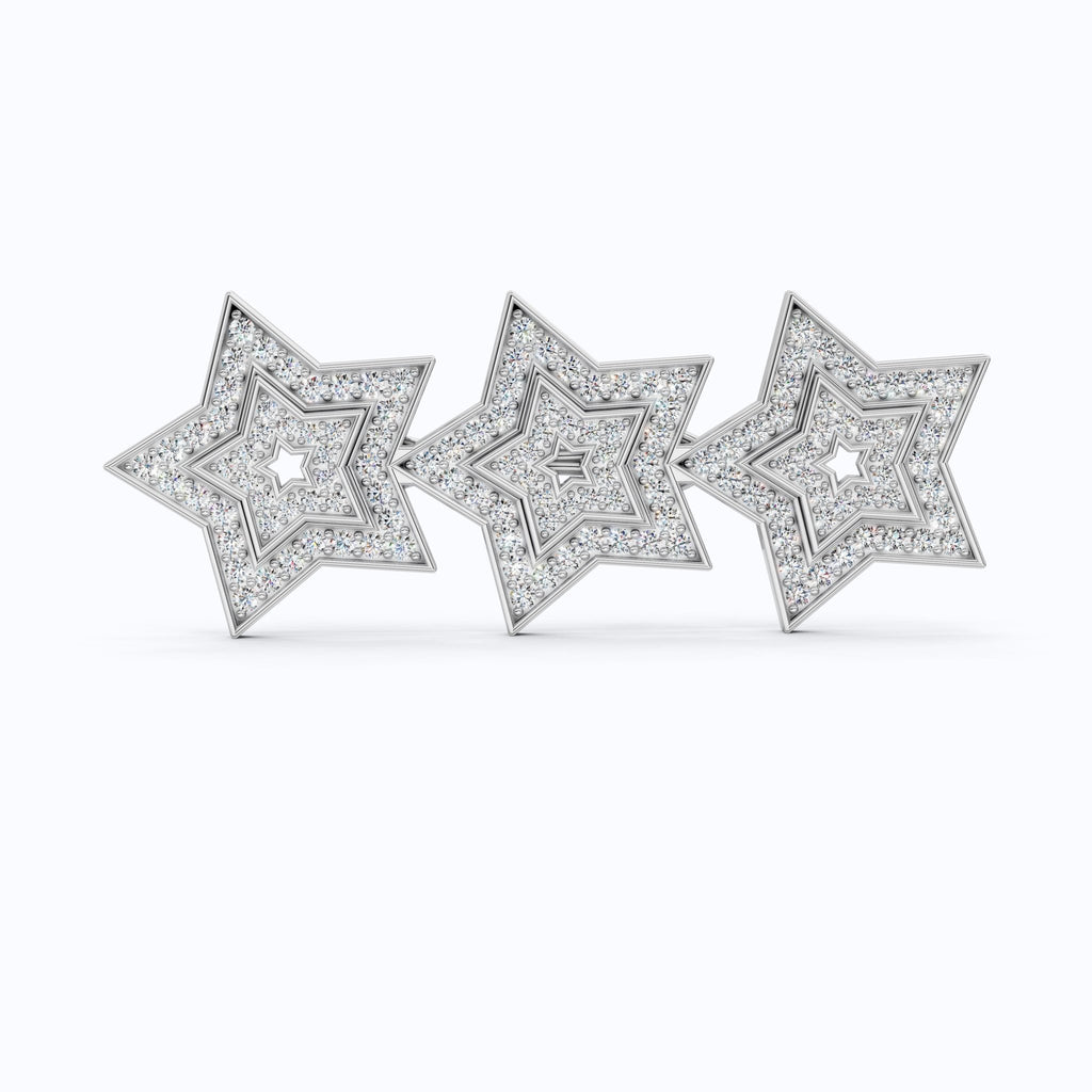 Celestial Triple Star Hair Pin in Lab Diamond or Moissanite – Solid 10k/14k Gold or Sterling Silver Gift for Her, Bridal Hair Jewelry - Shoora Designs