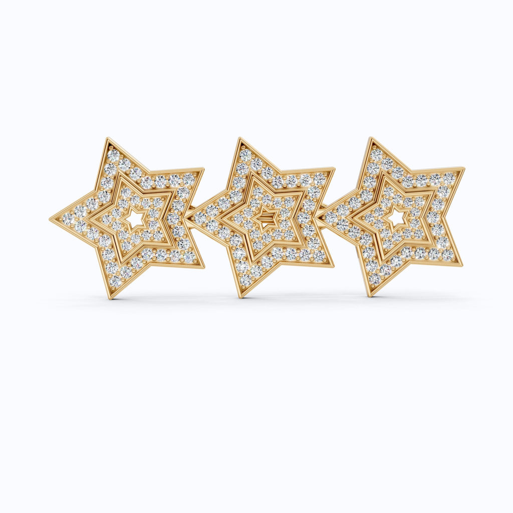 Celestial Triple Star Hair Pin in Lab Diamond or Moissanite – Solid 10k/14k Gold or Sterling Silver Gift for Her, Bridal Hair Jewelry - Shoora Designs