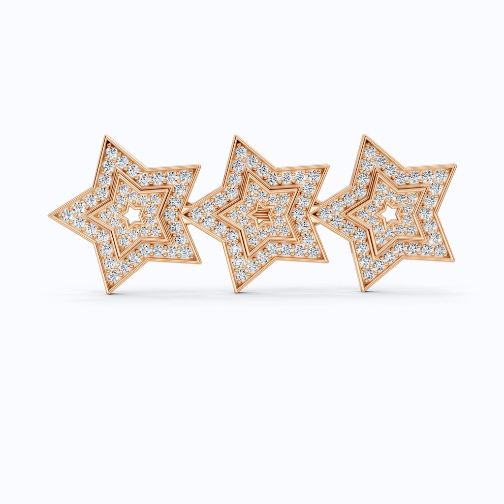 Celestial Triple Star Hair Pin in Lab Diamond or Moissanite – Solid 10k/14k Gold or Sterling Silver Gift for Her, Bridal Hair Jewelry - Shoora Designs