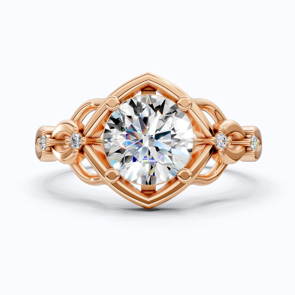 Celtic Knot Solitaire Engagement Ring in Solid 14k Gold/Sterling Silver, 1.34 TCW Round Cut Lab Diamond Antique Ring,Birthday Gift for Women, Everyday Jewelry - Shoora Designs