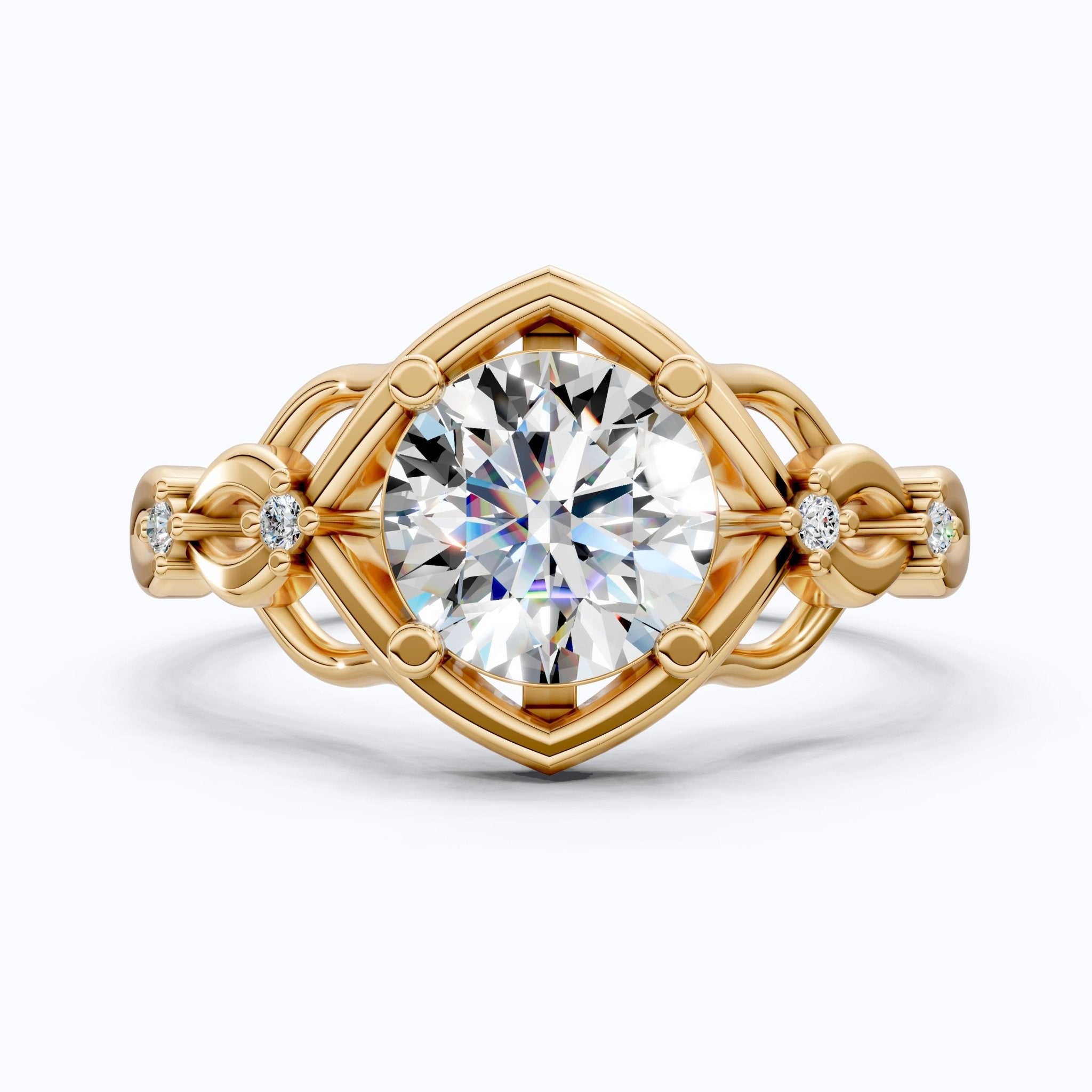 Celtic Knot Solitaire Engagement Ring in Solid 14k Gold/Sterling Silver, 1.34 TCW Round Cut Lab Diamond Antique Ring,Birthday Gift for Women, Everyday Jewelry - Shoora Designs