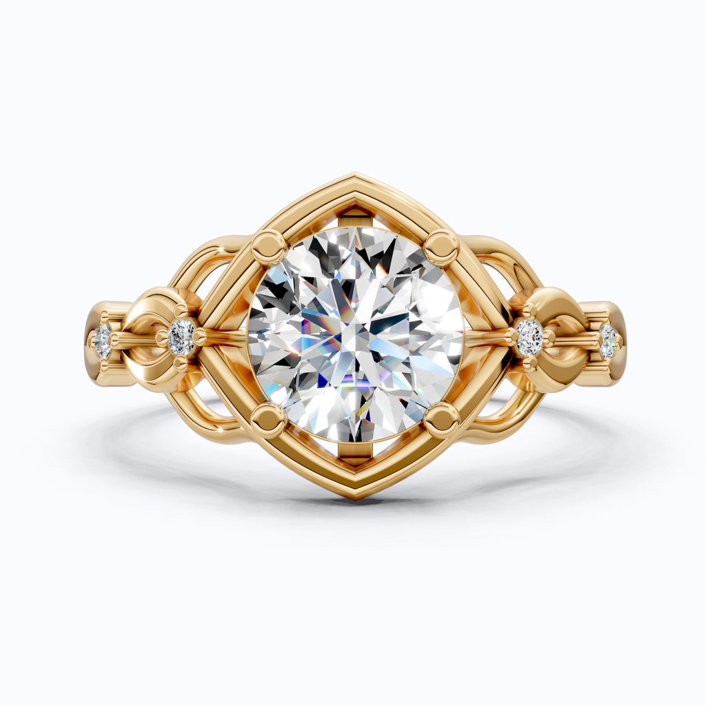 Celtic Knot Solitaire Engagement Ring in Solid 14k Gold/Sterling Silver, 1.34 TCW Round Cut Lab Diamond Antique Ring,Birthday Gift for Women, Everyday Jewelry - Shoora Designs