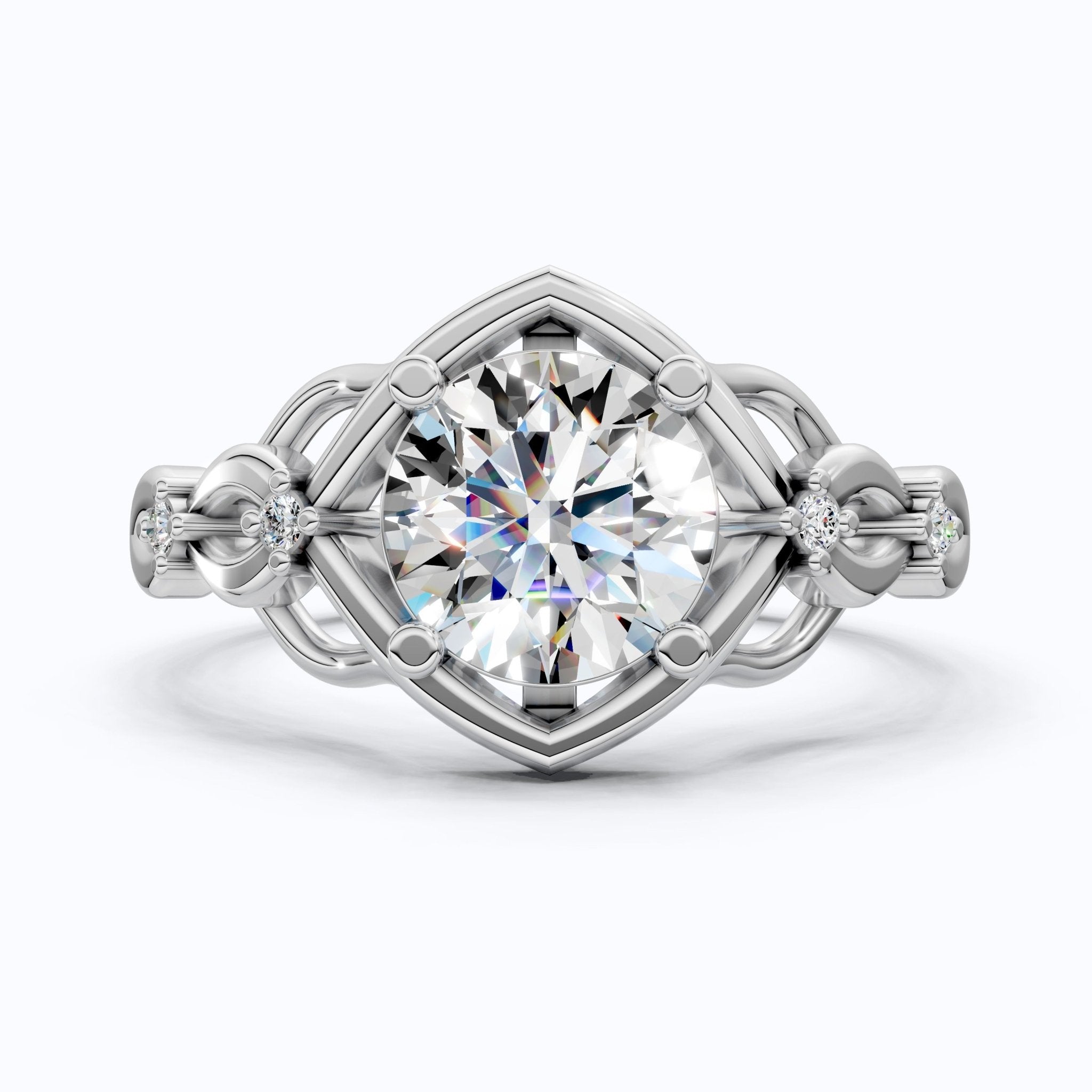 Celtic Knot Solitaire Engagement Ring in Solid 14k Gold/Sterling Silver, 1.34 TCW Round Cut Lab Diamond Antique Ring,Birthday Gift for Women, Everyday Jewelry - Shoora Designs