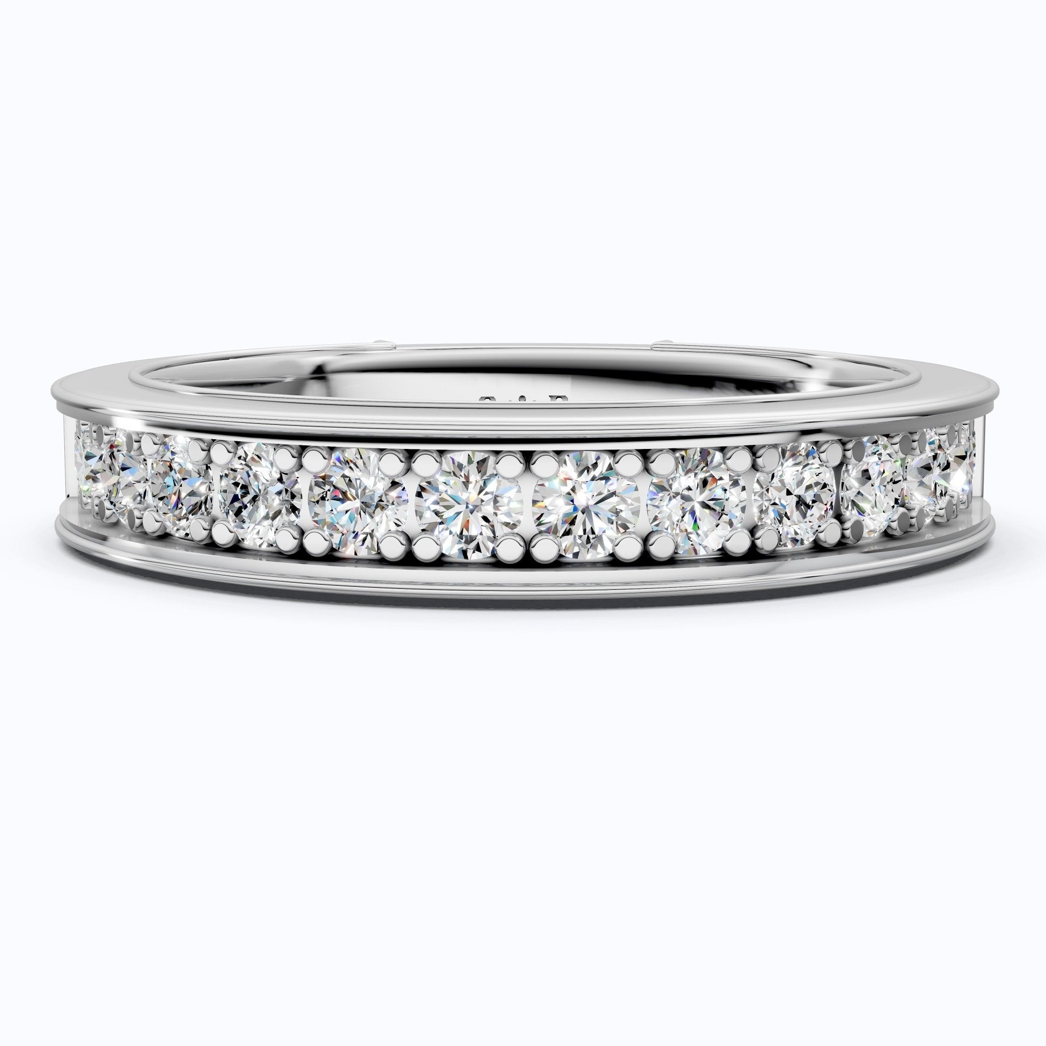 Channel Set Half Eternity Wedding Ring in 14K Solid Gold, 0.56 Round Cut Lab Created Diamonds, Anniversary Ring, Gift for Her, Everyday Jewelry - Shoora Designs