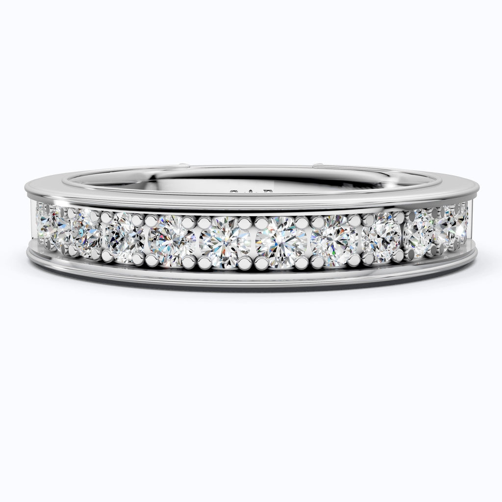 Channel Set Half Eternity Wedding Ring in 14K Solid Gold, 0.56 Round Cut Lab Created Diamonds, Anniversary Ring, Gift for Her, Everyday Jewelry - Shoora Designs
