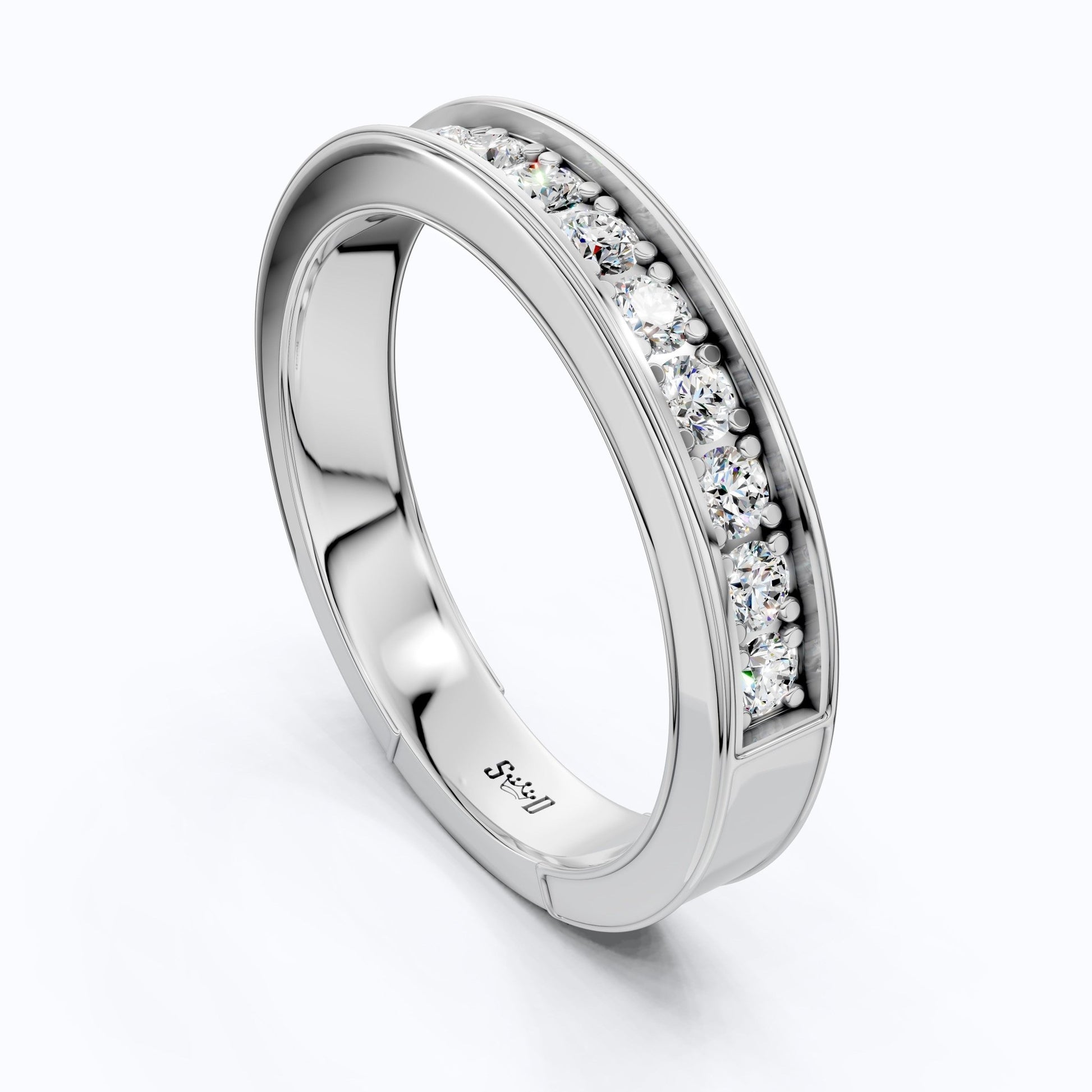 Channel Set Half Eternity Wedding Ring in 14K Solid Gold, 0.56 Round Cut Lab Created Diamonds, Anniversary Ring, Gift for Her, Everyday Jewelry - Shoora Designs