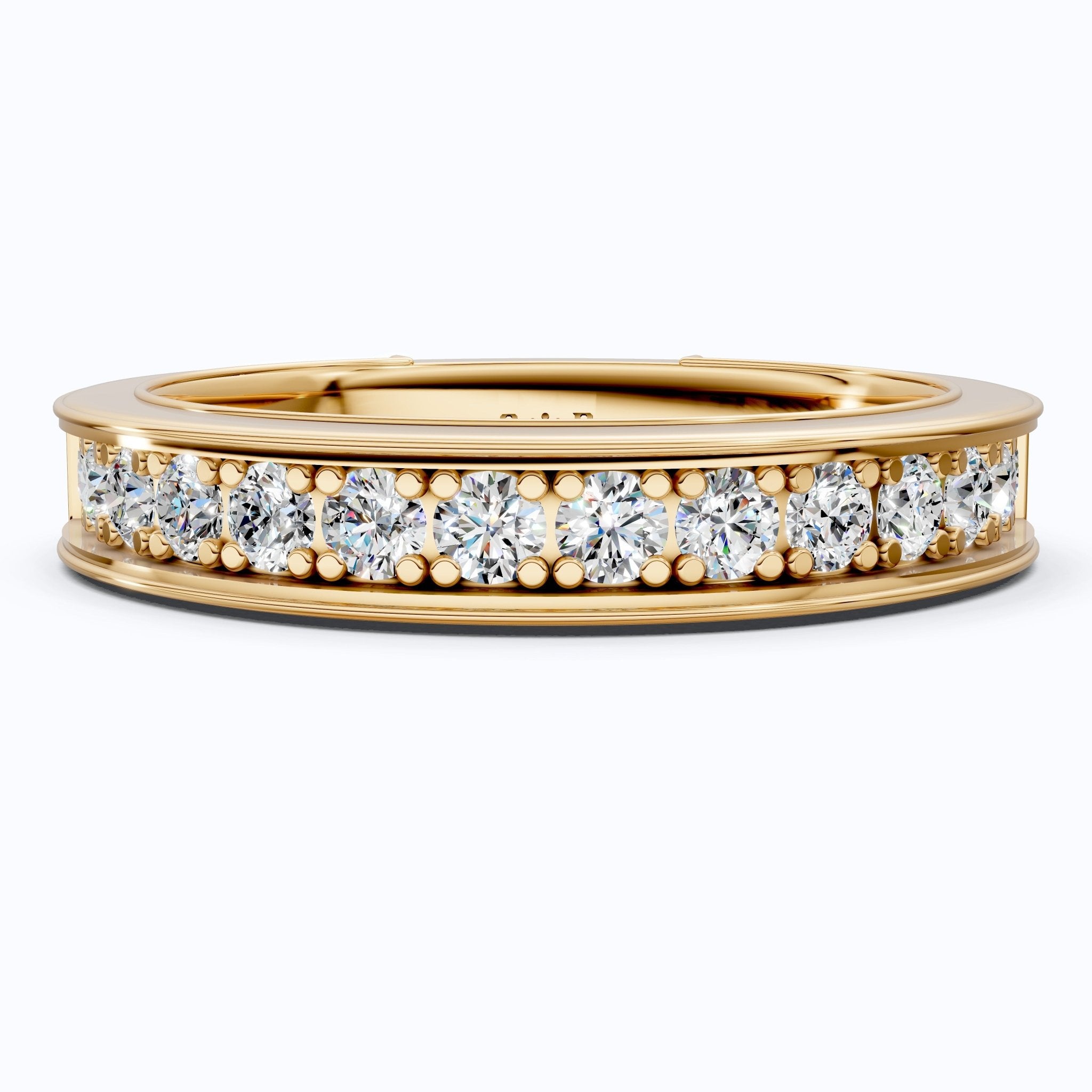 Channel Set Half Eternity Wedding Ring in 14K Solid Gold, 0.56 Round Cut Lab Created Diamonds, Anniversary Ring, Gift for Her, Everyday Jewelry - Shoora Designs