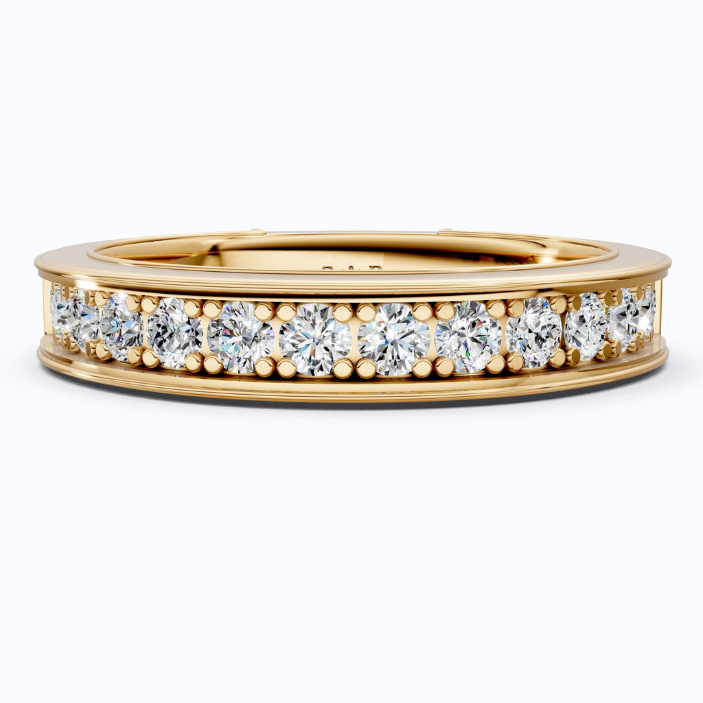 Channel Set Half Eternity Wedding Ring in 14K Solid Gold, 0.56 Round Cut Lab Created Diamonds, Anniversary Ring, Gift for Her, Everyday Jewelry - Shoora Designs