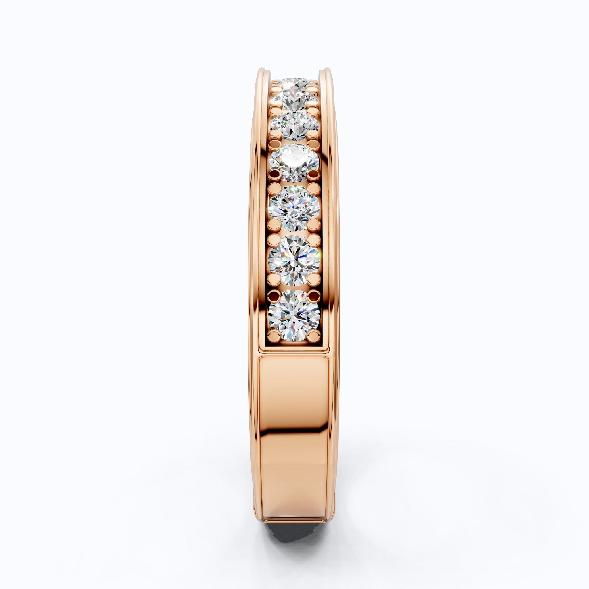 Channel Set Half Eternity Wedding Ring in 14K Solid Gold, 0.56 Round Cut Lab Created Diamonds, Anniversary Ring, Gift for Her, Everyday Jewelry - Shoora Designs
