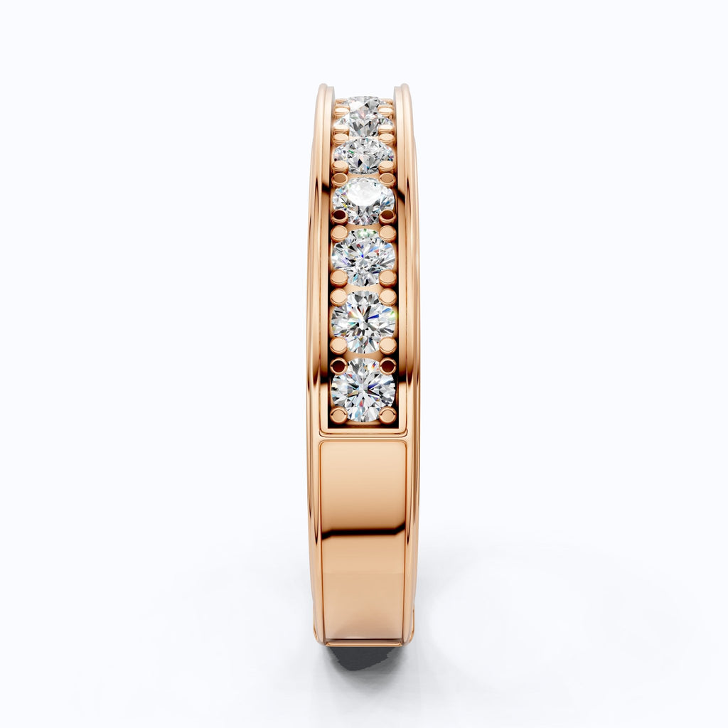 Channel Set Half Eternity Wedding Ring in 14K Solid Gold, 0.56 Round Cut Lab Created Diamonds, Anniversary Ring, Gift for Her, Everyday Jewelry - Shoora Designs