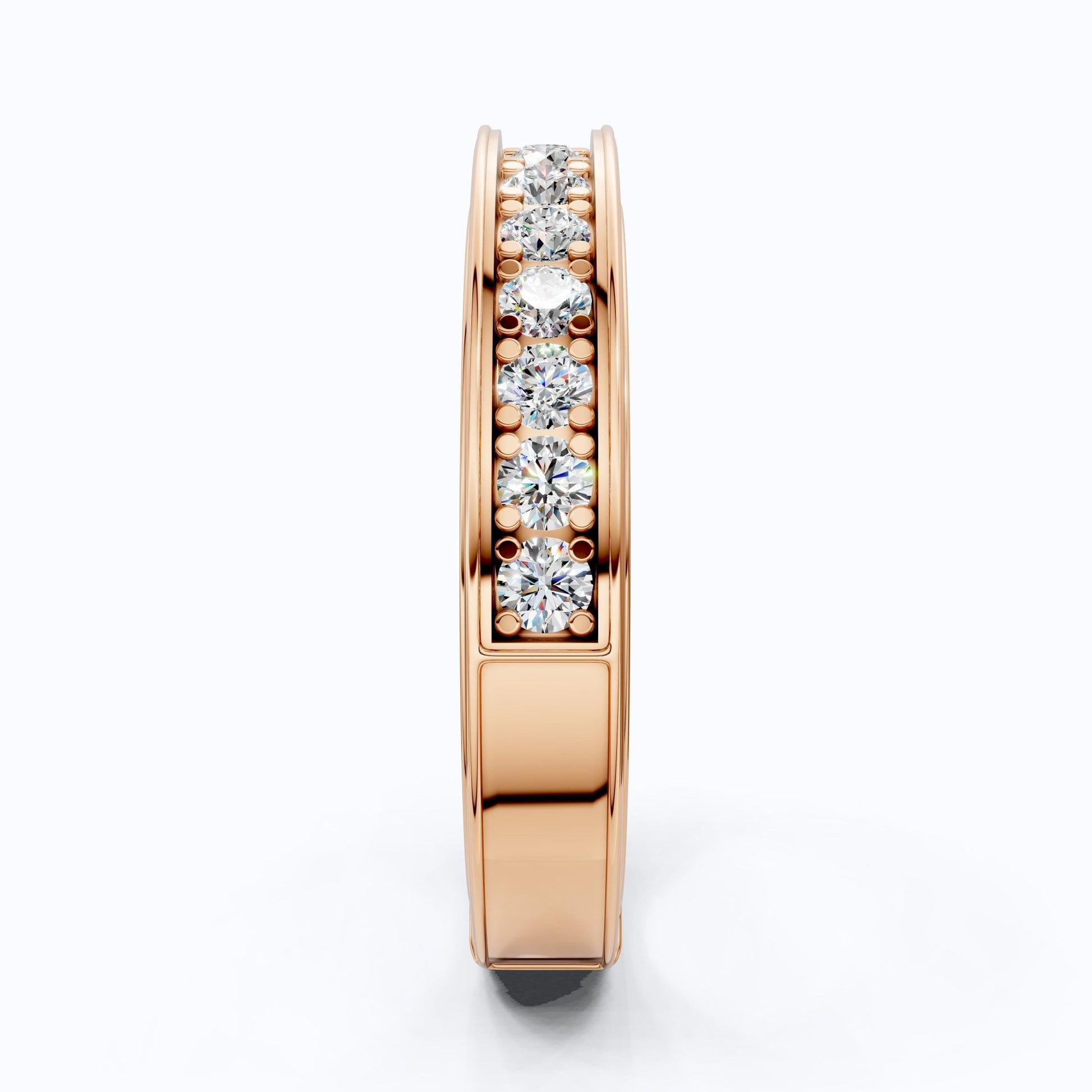 Channel Set Half Eternity Wedding Ring in 14K Solid Gold, 0.56 Round Cut Lab Created Diamonds, Anniversary Ring, Gift for Her, Everyday Jewelry - Shoora Designs