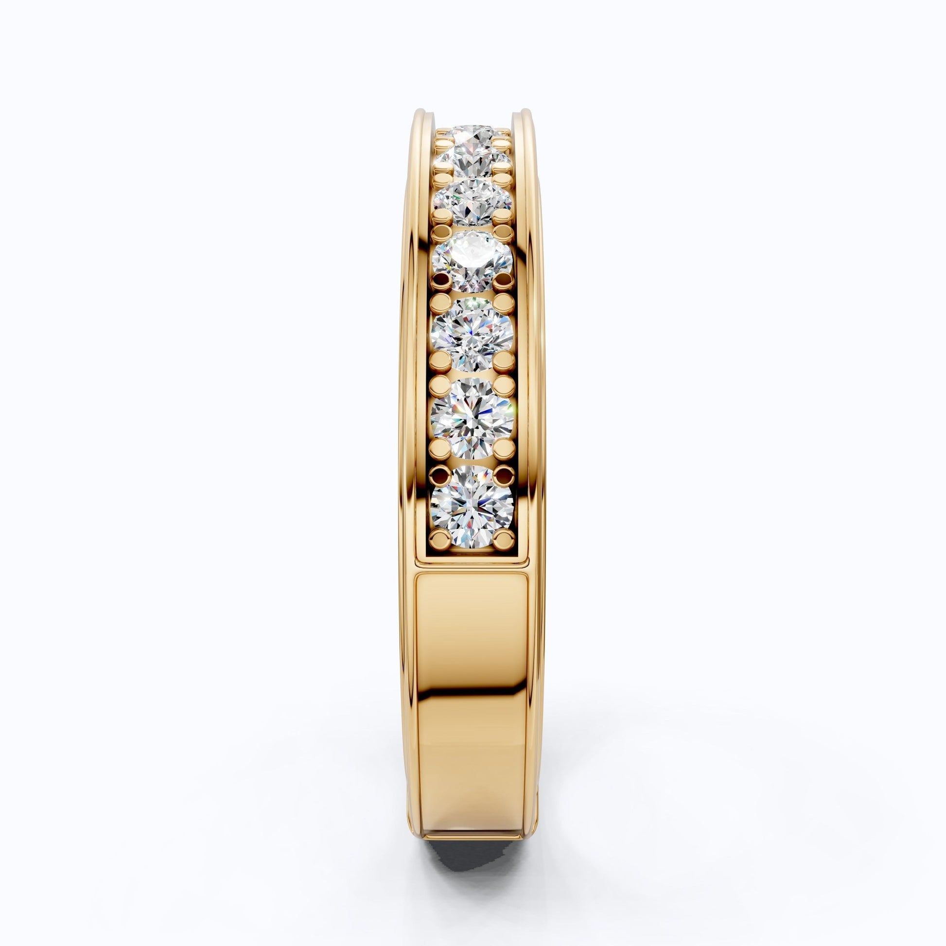 Channel Set Half Eternity Wedding Ring in 14K Solid Gold, 0.56 Round Cut Lab Created Diamonds, Anniversary Ring, Gift for Her, Everyday Jewelry - Shoora Designs