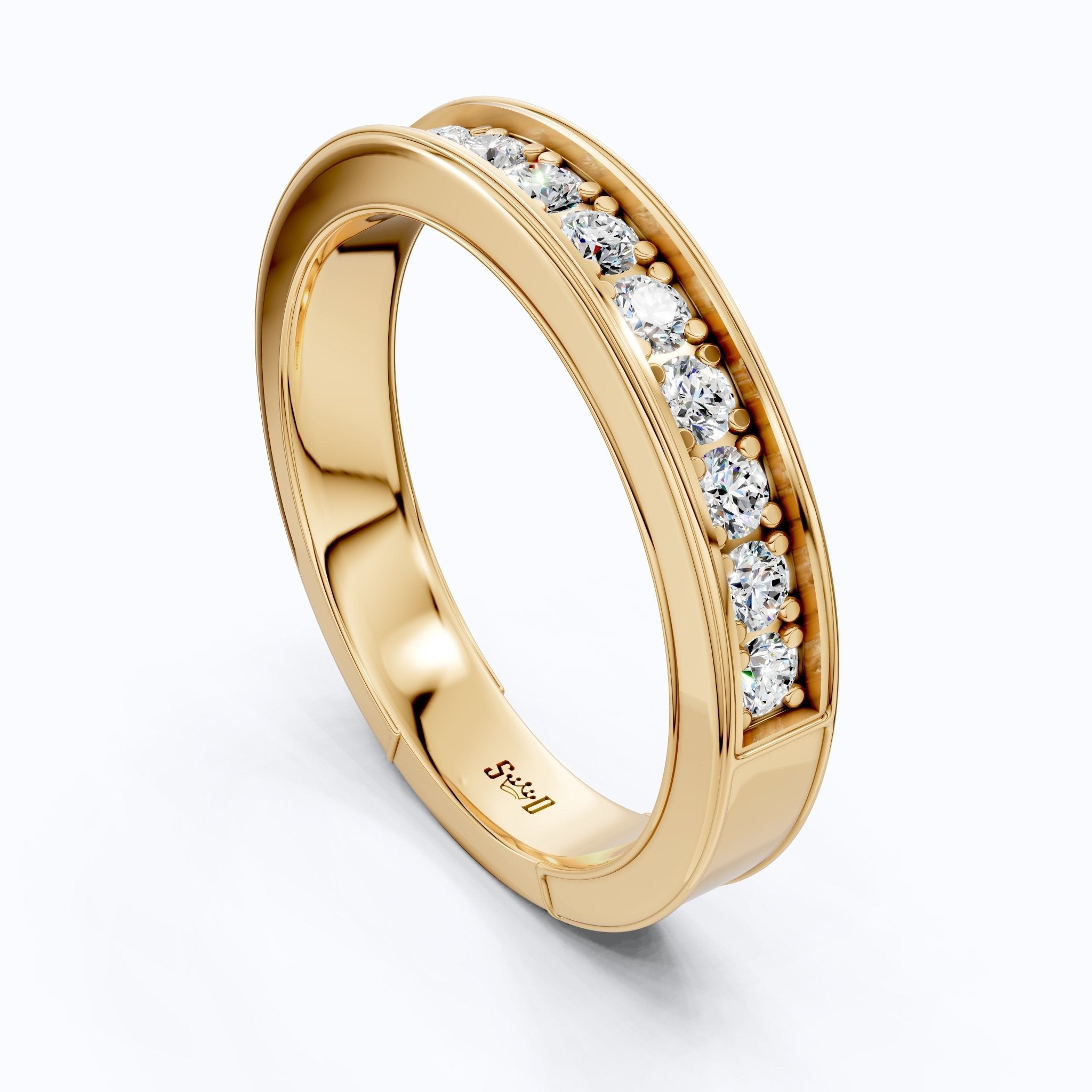Channel Set Half Eternity Wedding Ring in 14K Solid Gold, 0.56 Round Cut Lab Created Diamonds, Anniversary Ring, Gift for Her, Everyday Jewelry - Shoora Designs