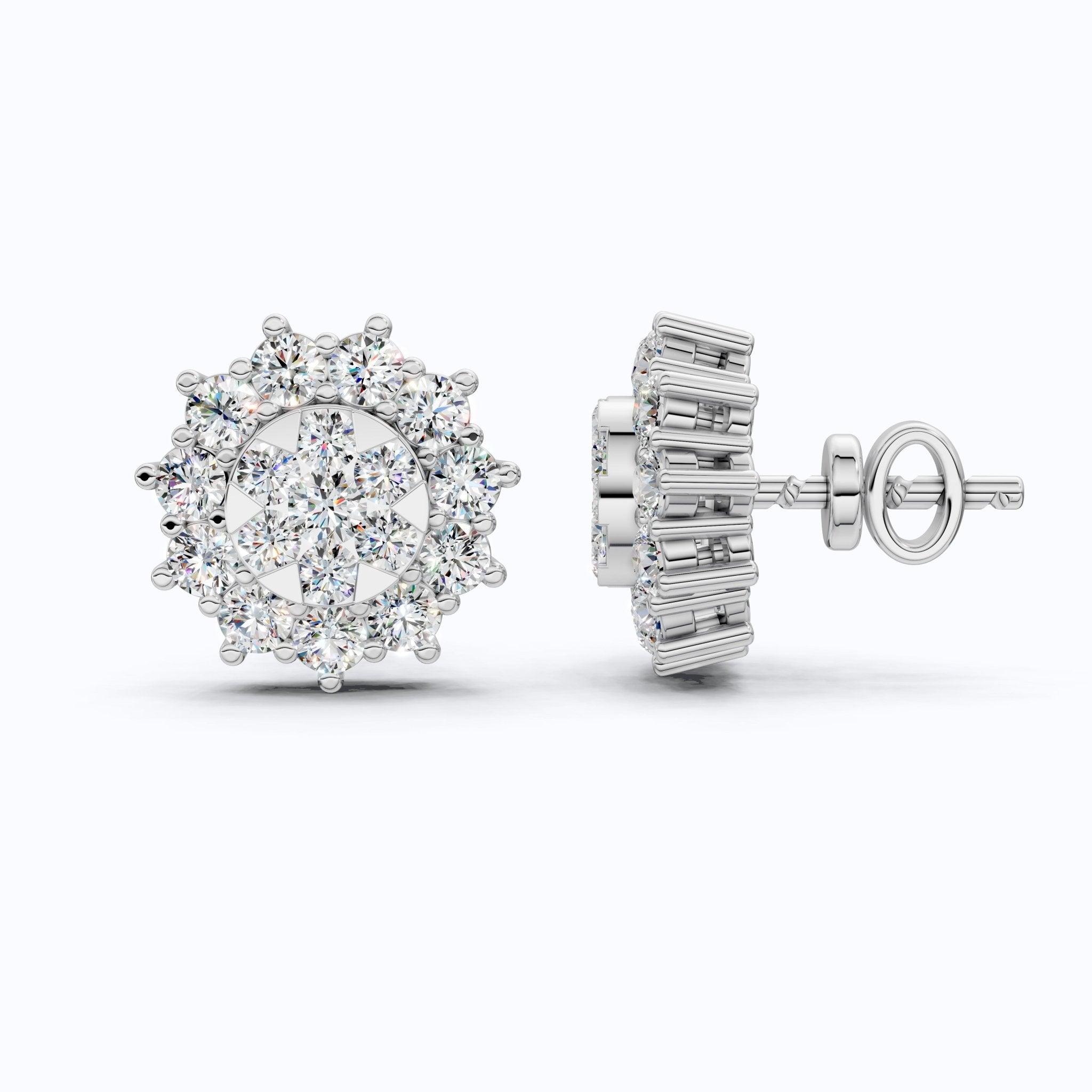 Charming Round Halo Cluster Lab Diamond Stud Earrings in 14k Gold, Bridal Jewelry for Women, Handmade Jewelry - Shoora Designs