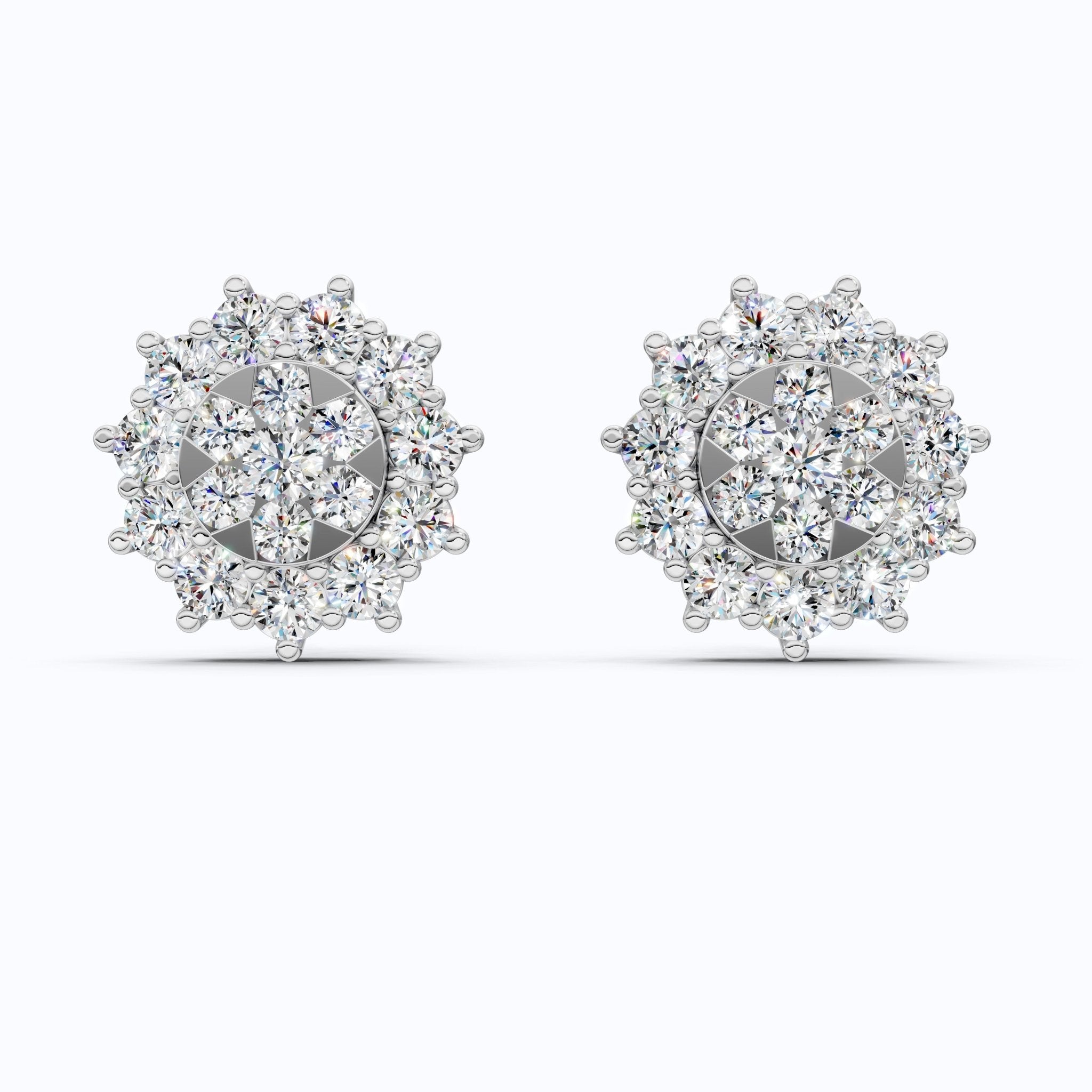 Charming Round Halo Cluster Lab Diamond Stud Earrings in 14k Gold, Bridal Jewelry for Women, Handmade Jewelry - Shoora Designs