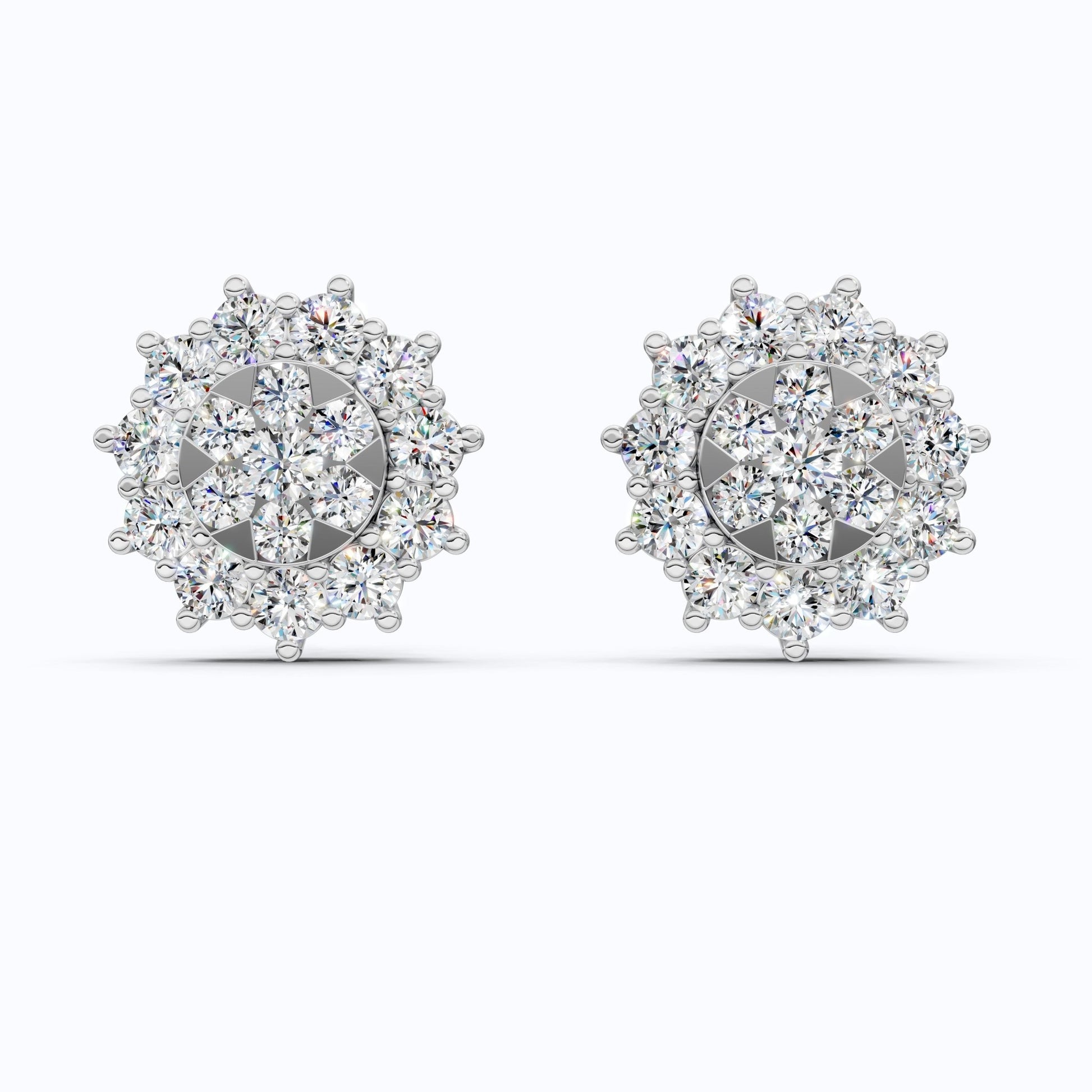 Charming Round Halo Cluster Lab Diamond Stud Earrings in 14k Gold, Bridal Jewelry for Women, Handmade Jewelry - Shoora Designs