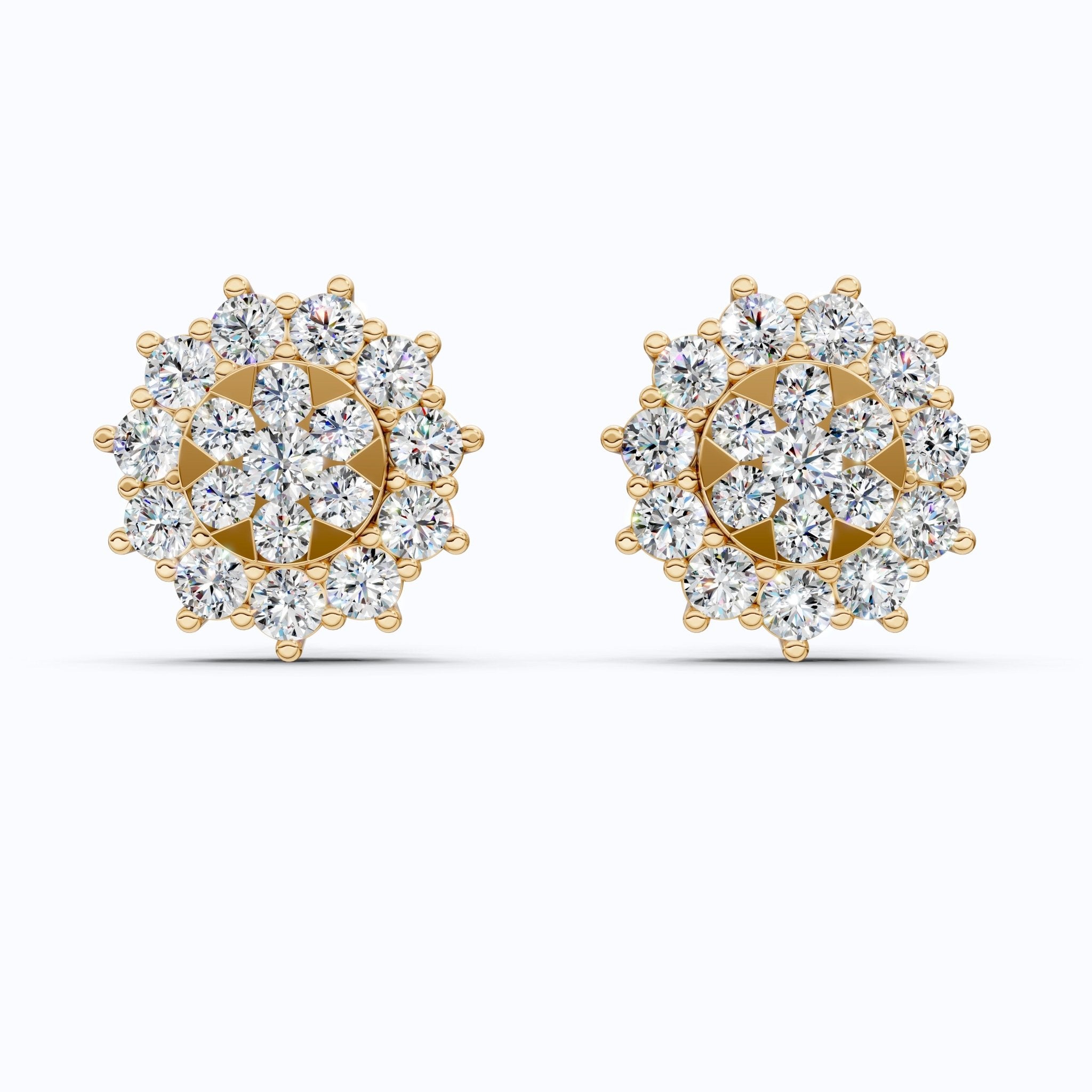 Charming Round Halo Cluster Lab Diamond Stud Earrings in 14k Gold, Bridal Jewelry for Women, Handmade Jewelry - Shoora Designs