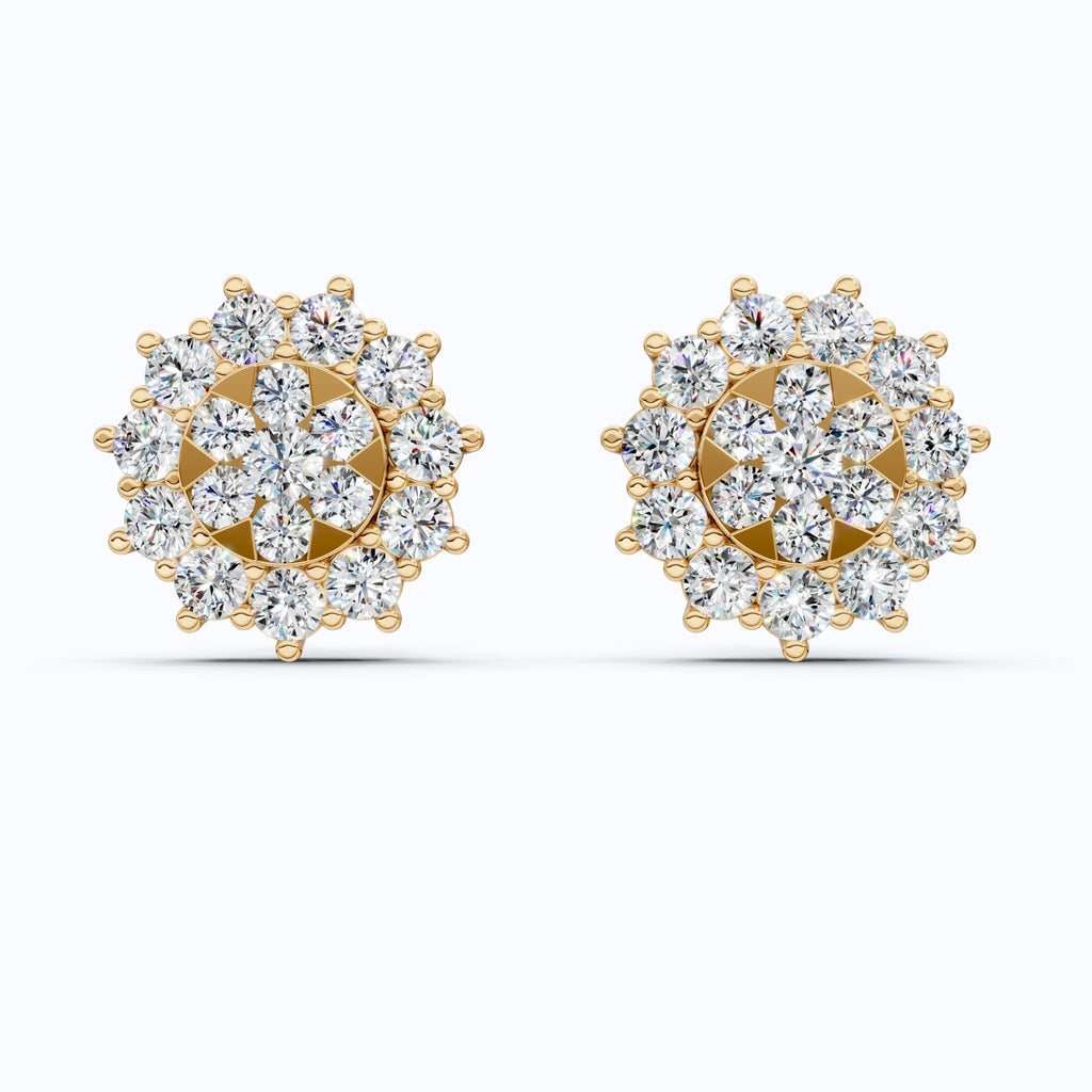 Charming Round Halo Cluster Lab Diamond Stud Earrings in 14k Gold, Bridal Jewelry for Women, Handmade Jewelry - Shoora Designs